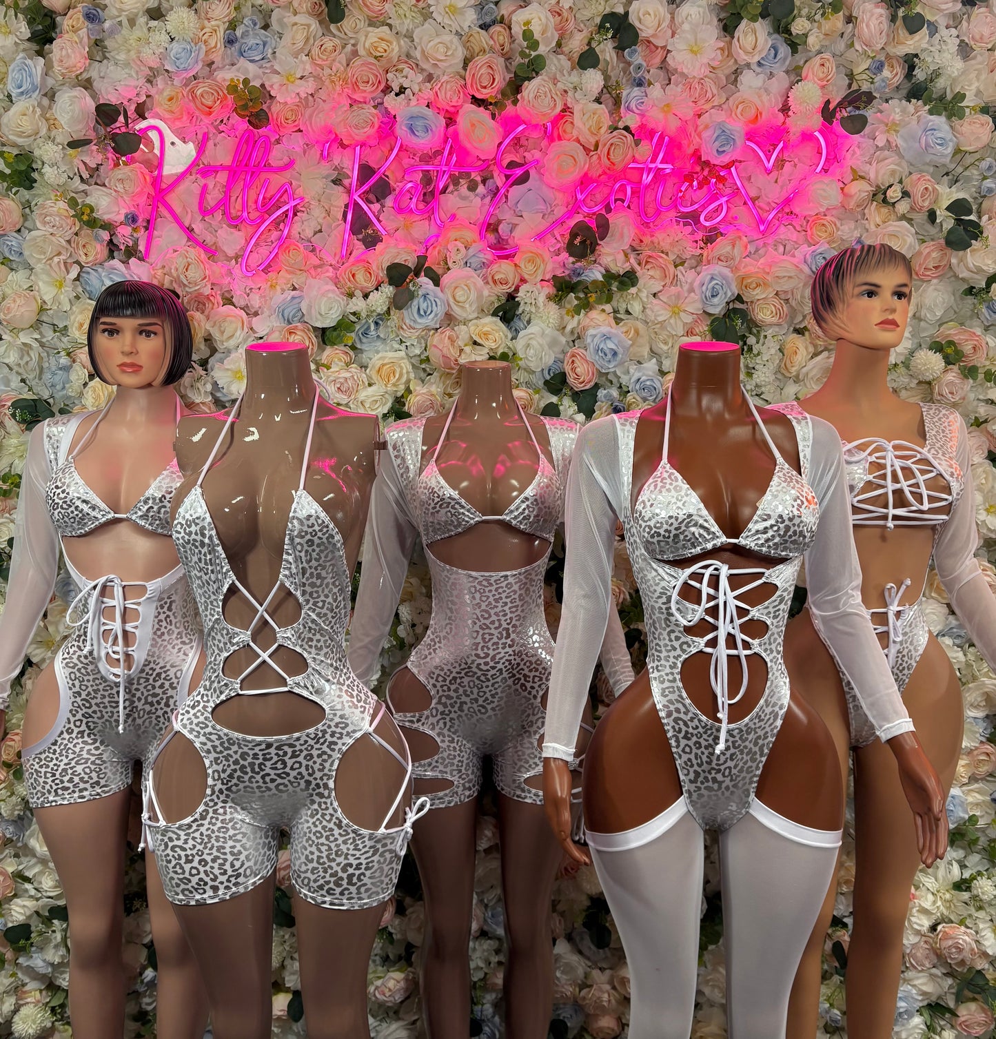 Bottlegirl Bodysuit Silver Cheetah One Piece - Hologram Design | Exotic Dancewear for Performers, Raves