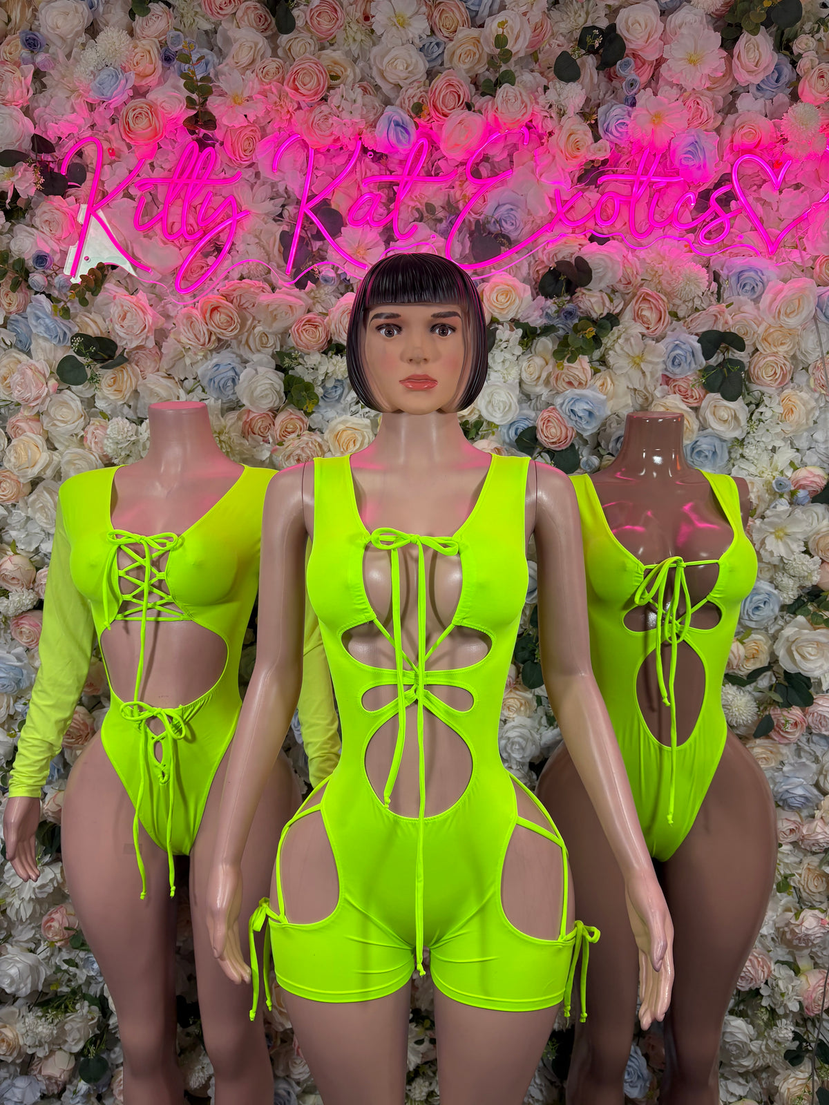 Neon Green Bottlegirl Bodysuit, Long Sleeve Rave Outfit, Festival Clubwear