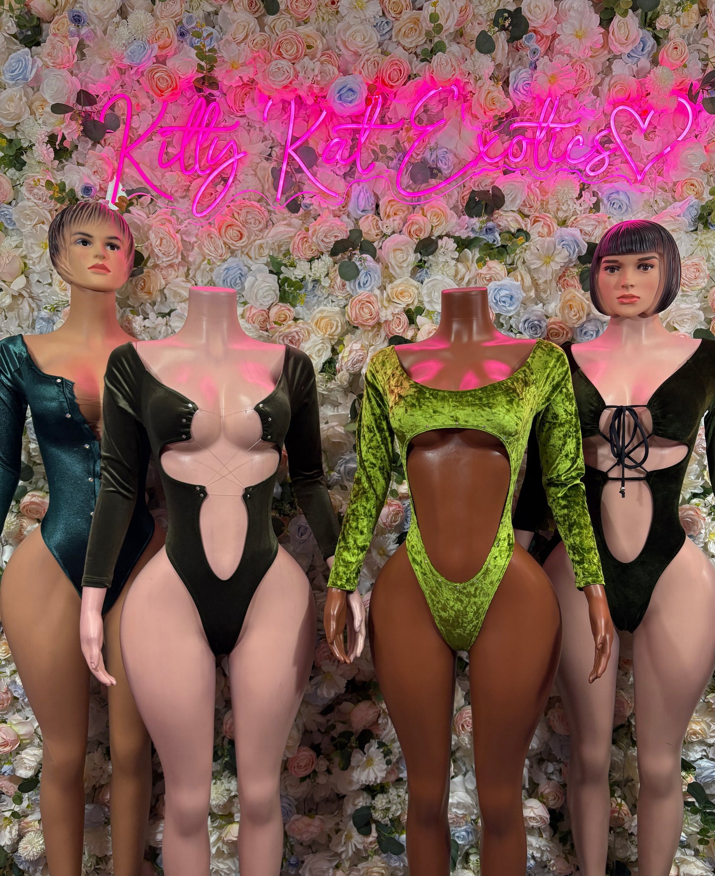 Bottlegirl Forest Green Metallic Bodysuit One Piece Rave Festival Outfit, Exotic Dancewear Bartender Outfit