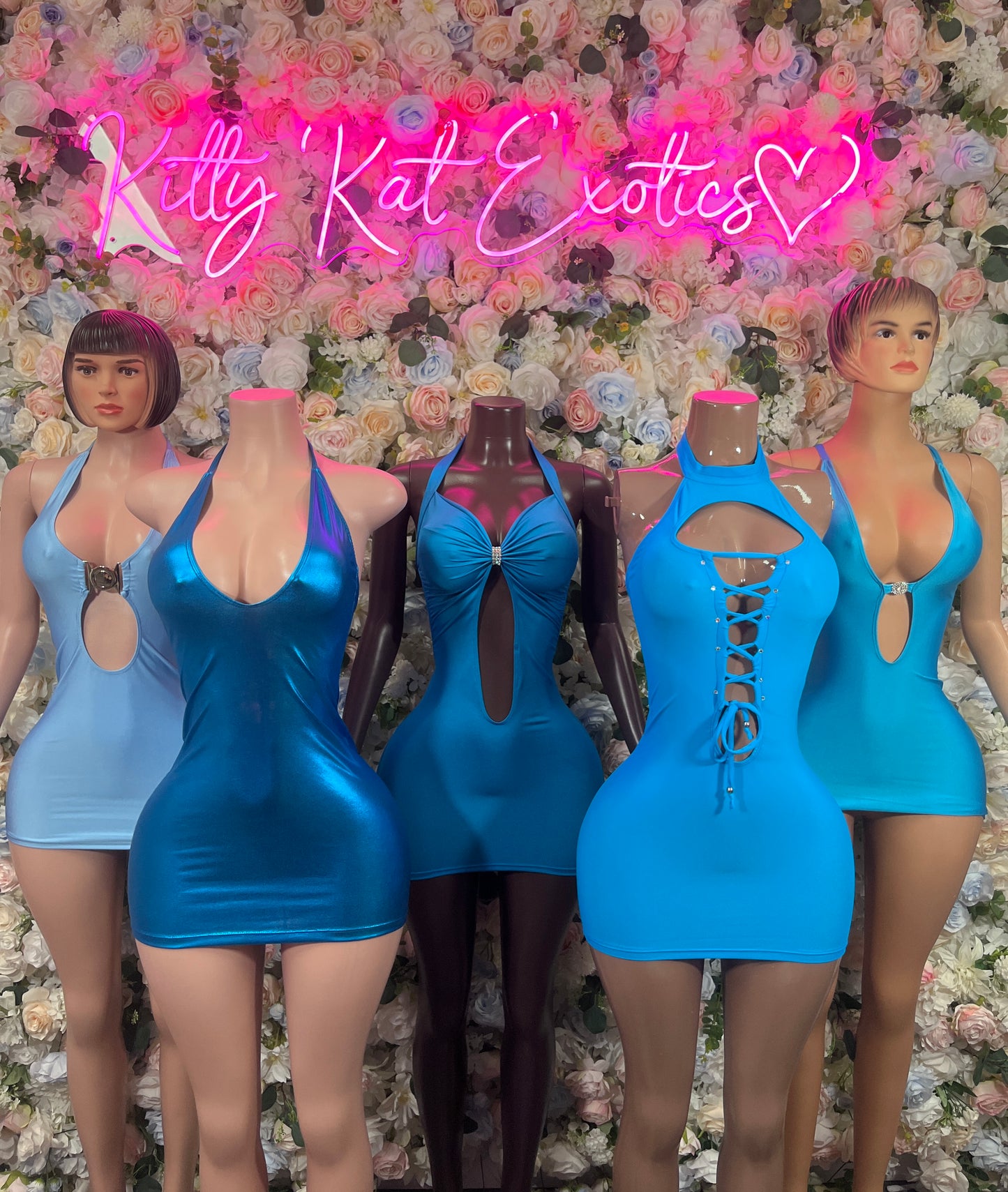 Turquoise metallic mini dance dresses with halter front and open-back cutout