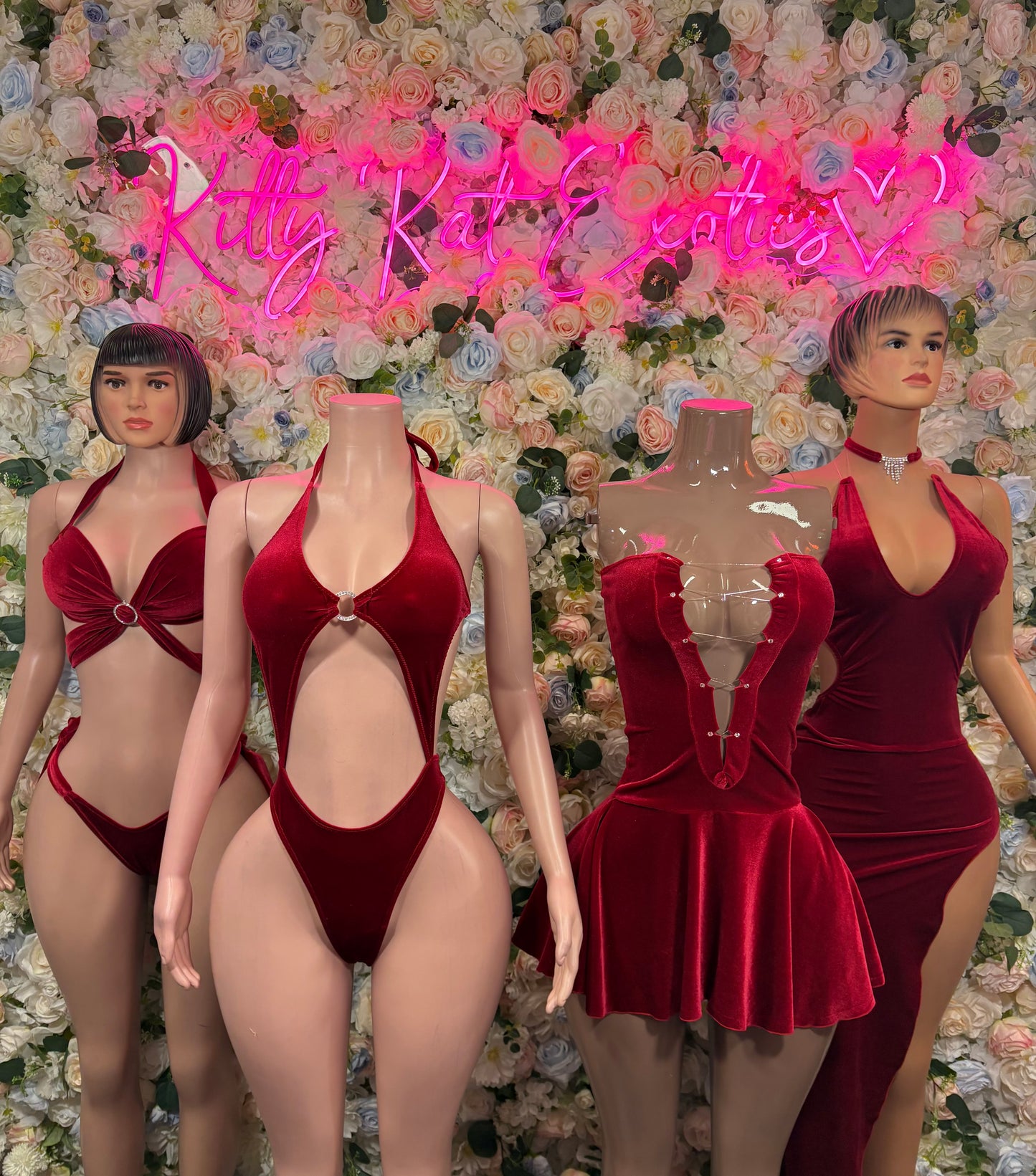 Christmas Bottlegirl Outfit Red Velvet One-Piece Ravewear Exotic Dancewear for Performers, Raves, & Festival Clothing