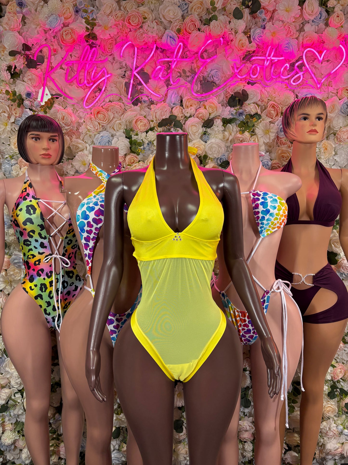 Neon Yellow Mesh Bottlegirl Bodysuit – Sheer Halter One Piece Rave Dancewear Club Outfit