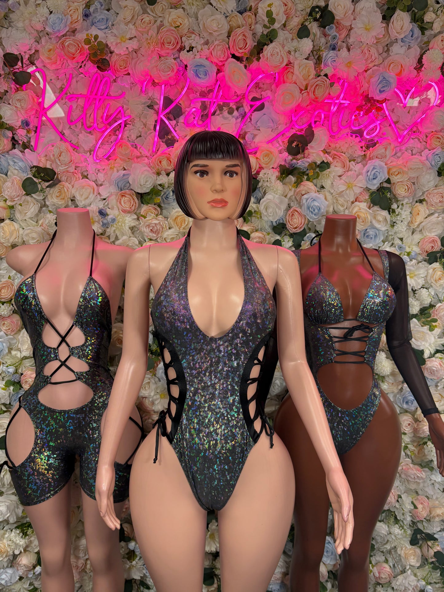 Bottlegirl Outfit Black Metallic Bodysuit - One Piece Bartender Outfit, EDM Dancewear, Party Clubwear