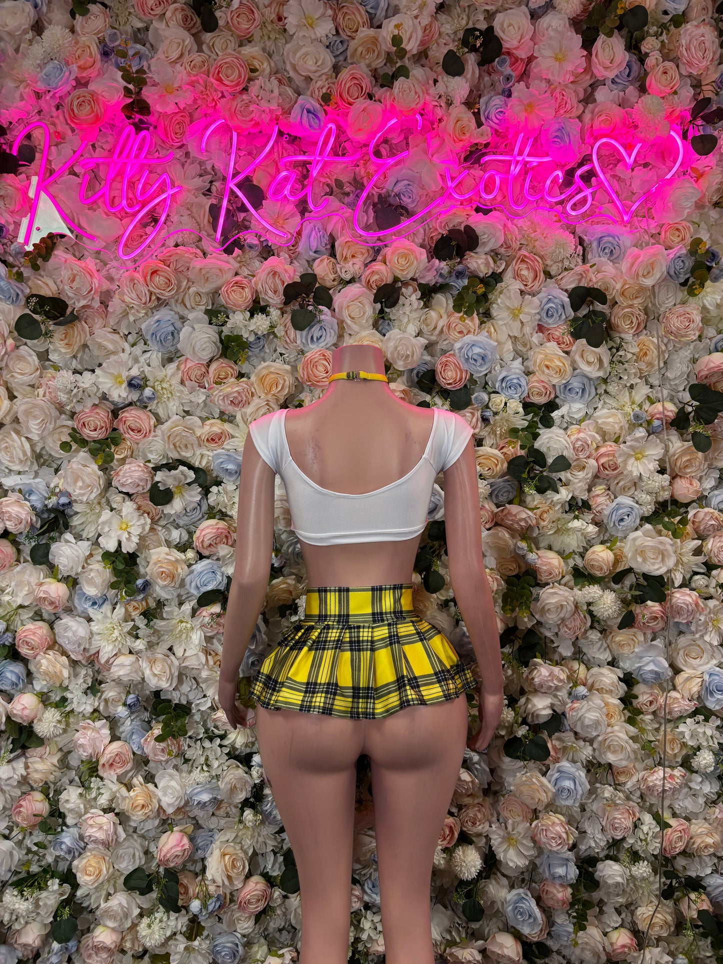 Exotic Dancewear Two-Piece Skirt, Yellow Plaid Club Rave Outfit