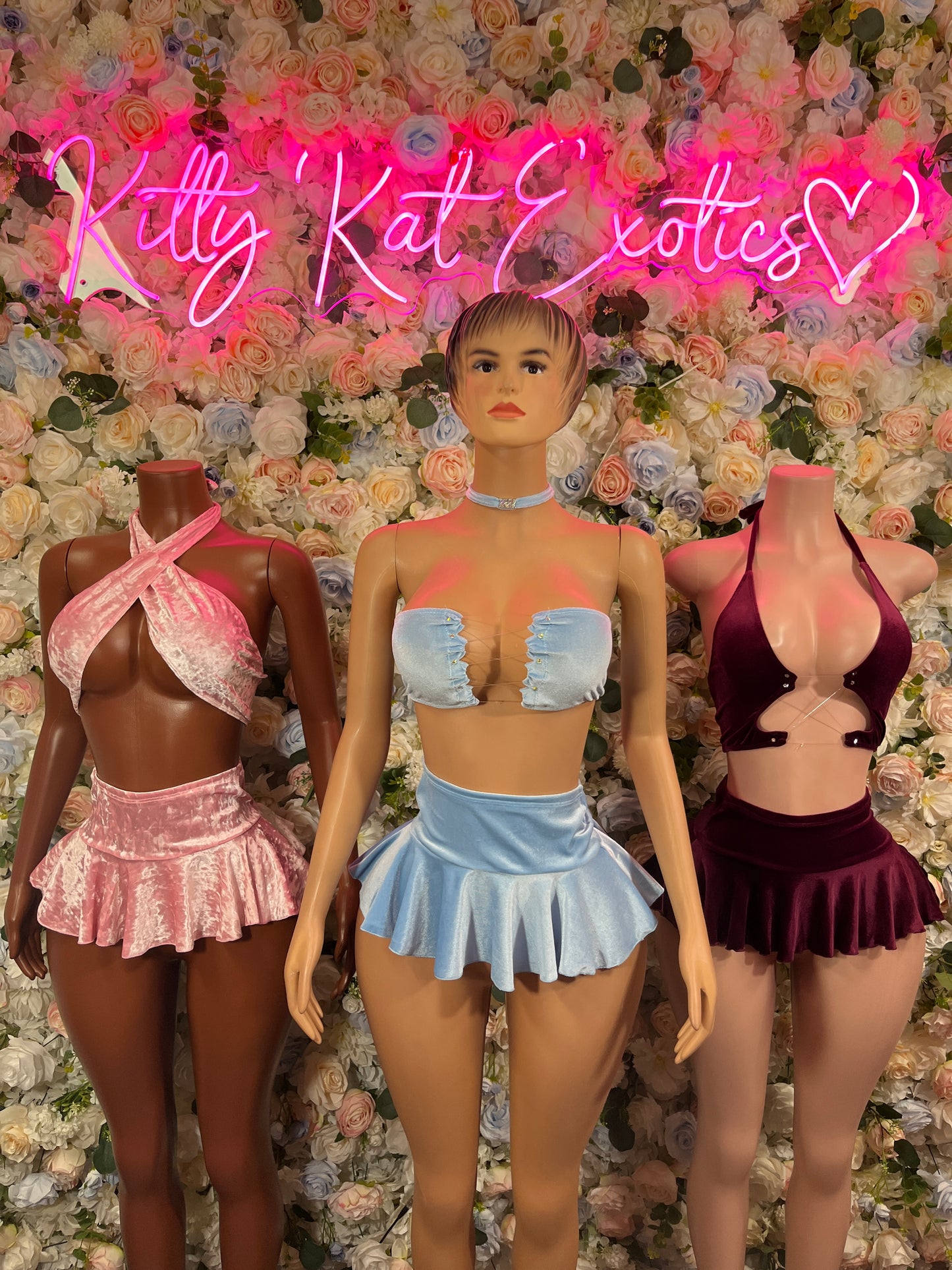 Two Piece Pink Velvet Skirt Set Festival Ravewear Exotic Dancewear for Performers, Raves, & Festival Clothing