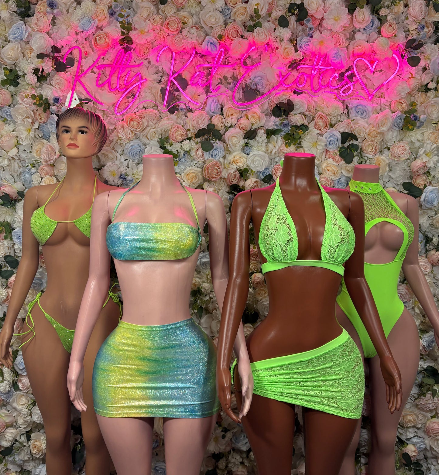 Neon Green Multicolor Skirt - Two Piece Exotic Dancewear Rave Festival Outfitk