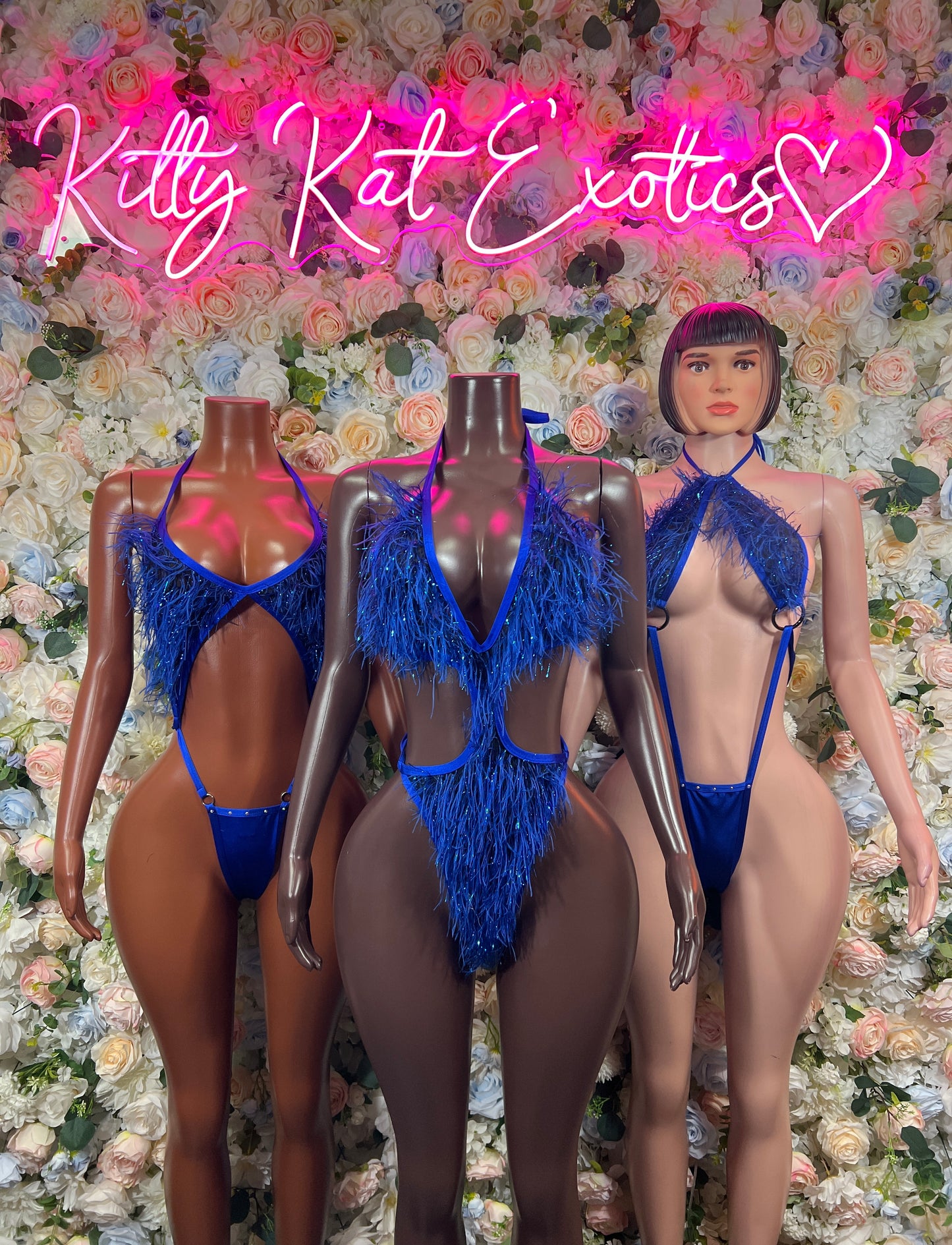 Blue Feather Fringe Bodysuit Rave Festival Exotic Dancewear Sparkly Glitter Boa Club Outfit