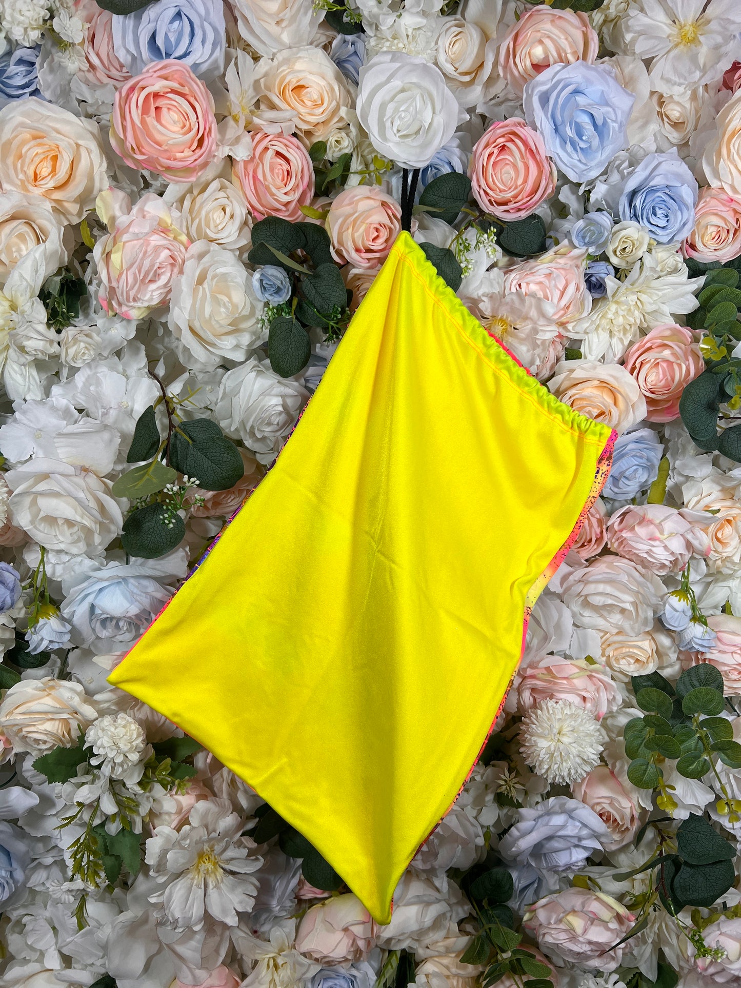 Neon yellow money bag, folded pouch shape with wide opening