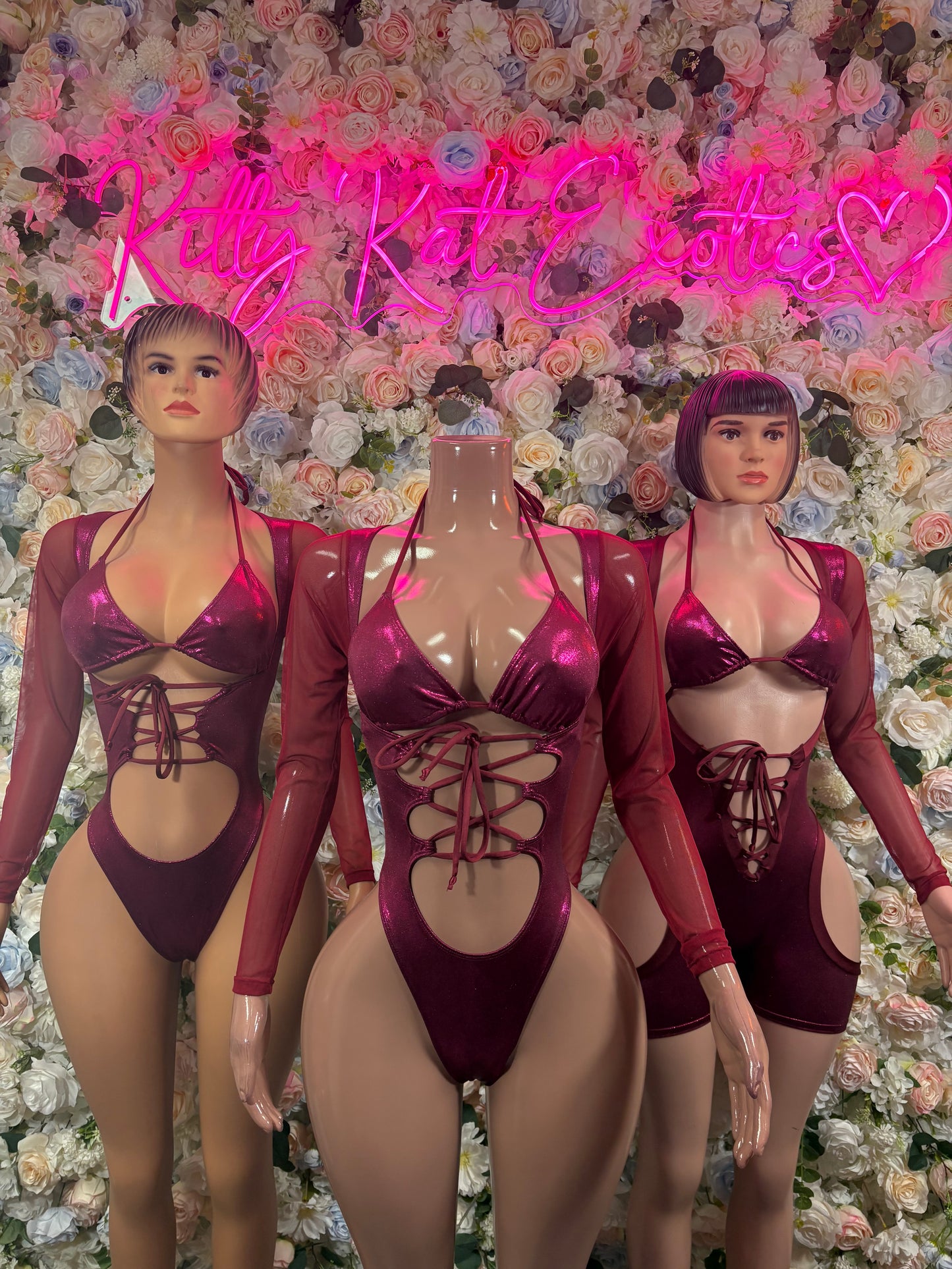Bottlegirl One-Piece Bodysuit Burgundy - Custom Design | Exotic Dancewear for Performers, Raves, & Nights Out