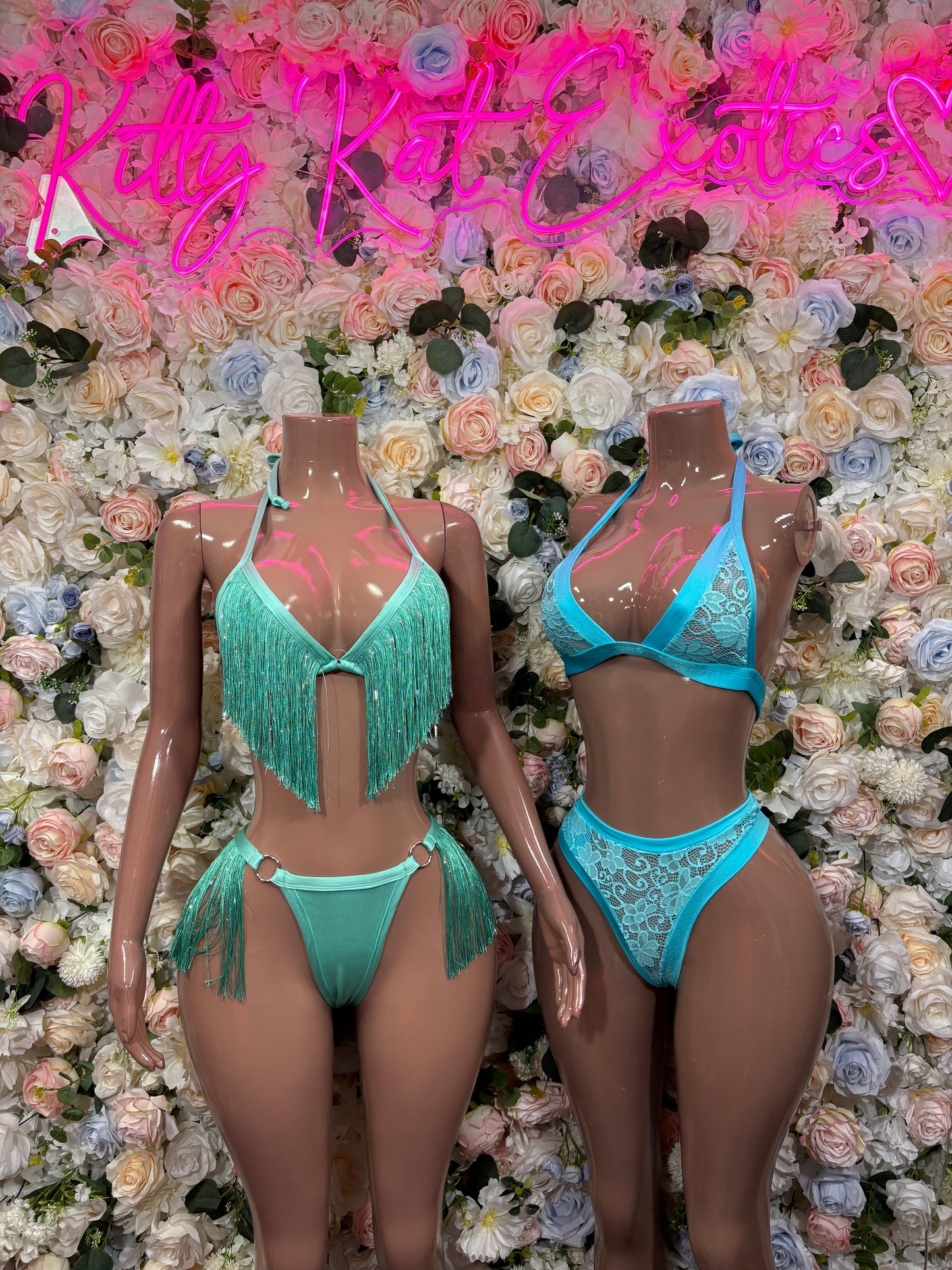 Turquoise Two-Piece Bikini Set Exotic Dance & Rave Wear Festival Bodysuit
