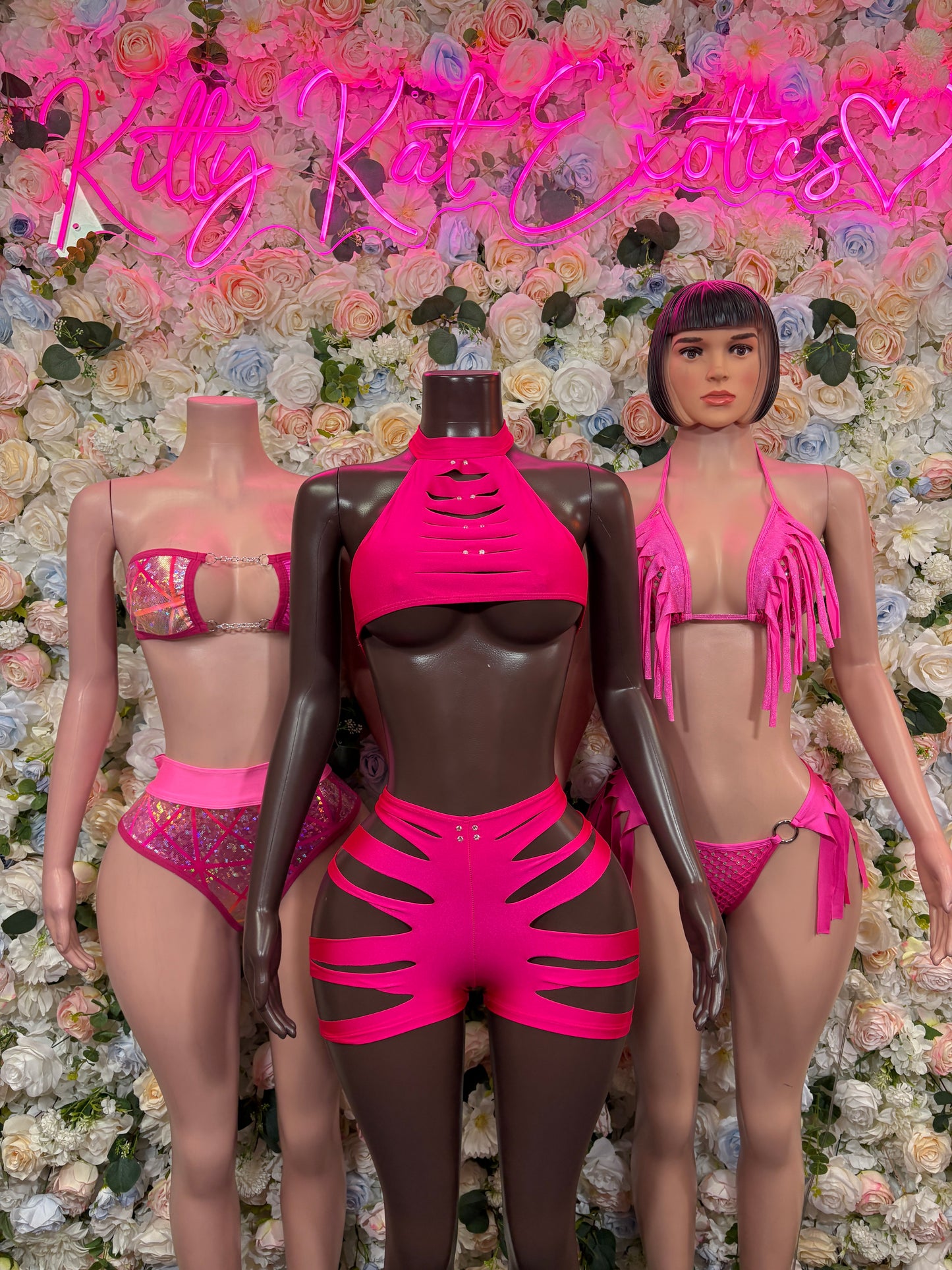 Pink Two Piece Fringe Set Exotic Dancewear Rave Festival Outfit