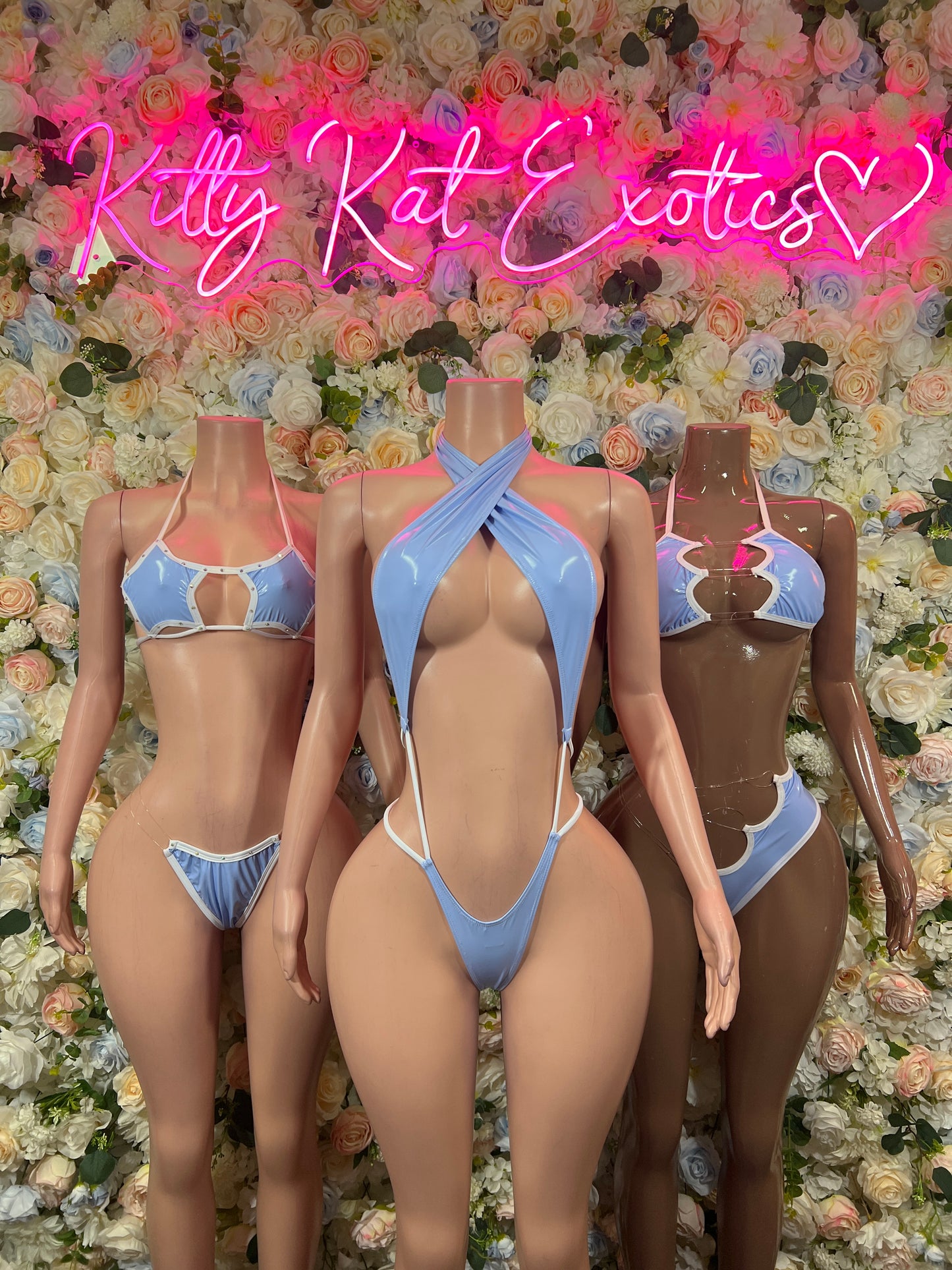 Baby Blue Latex Two Piece – Rave Outfit Festival Bottlegirl Exotic Dance Clubwear