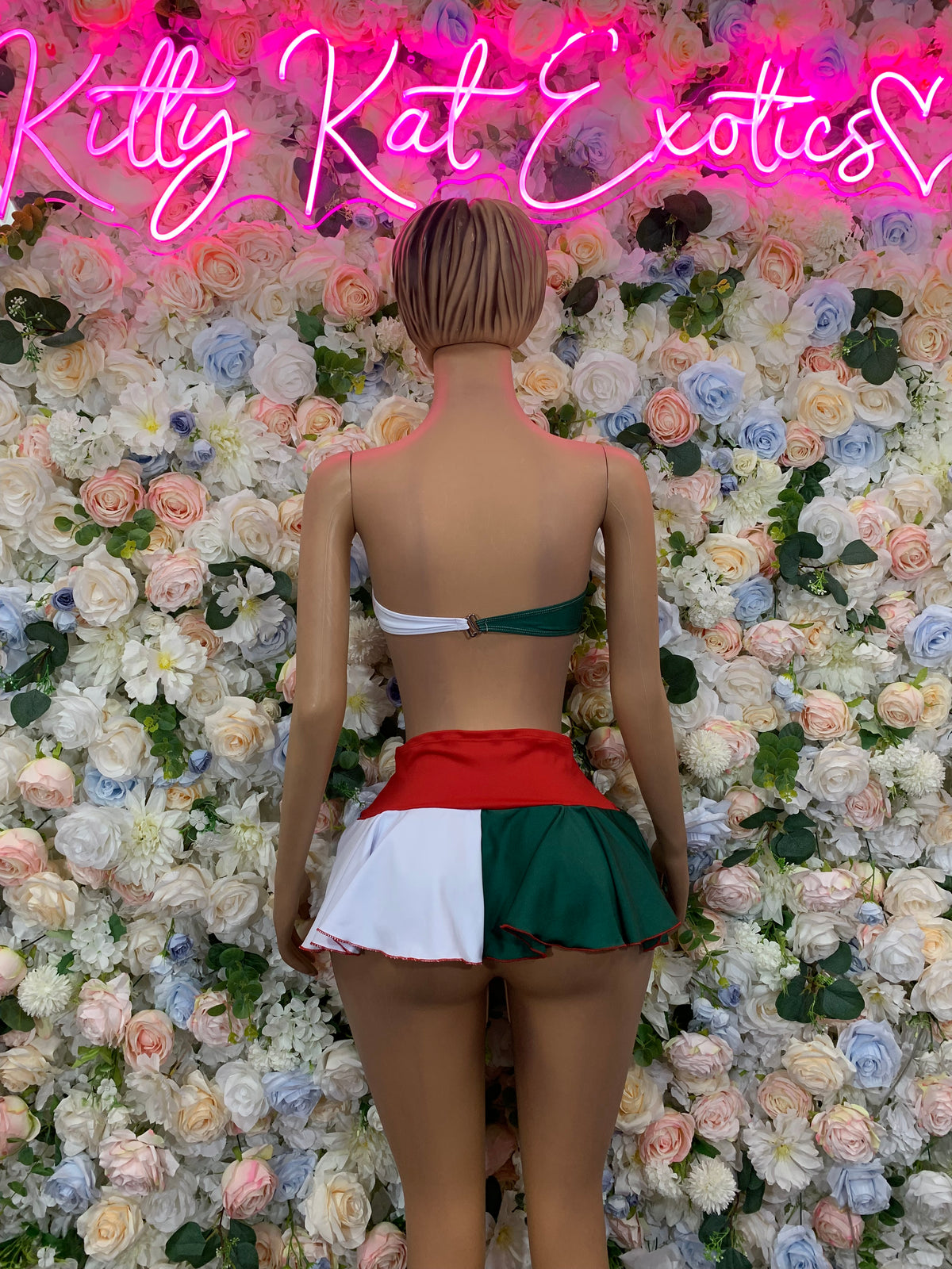 Mexico Flag Two Piece Bottlegirl Set – Lace-Up Bandeau Top & Mini Skirt Outfit