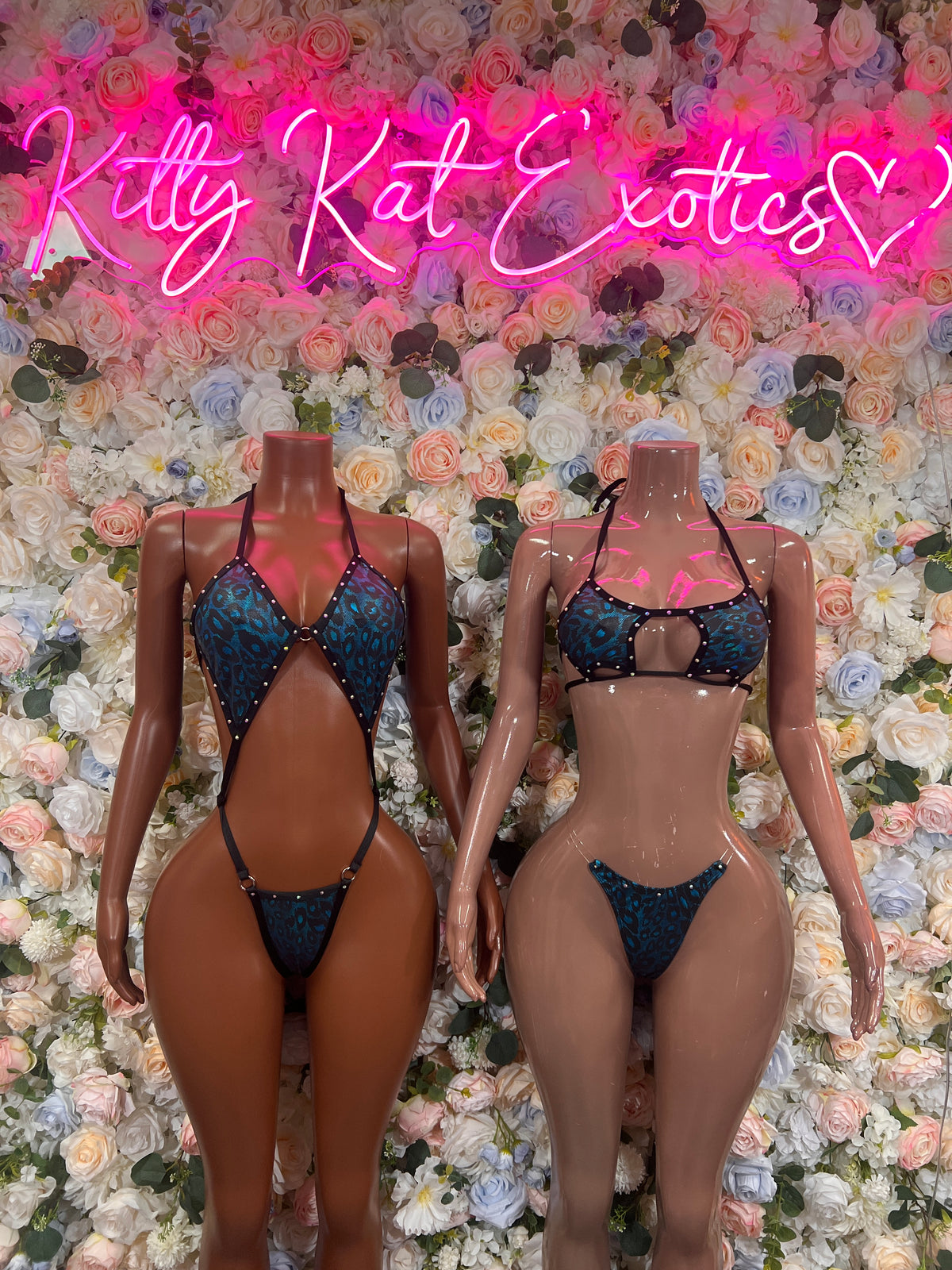 Blue Leopard Print Bodysuit Slingshot One Piece Exotic Dancewear, Rave Outfit