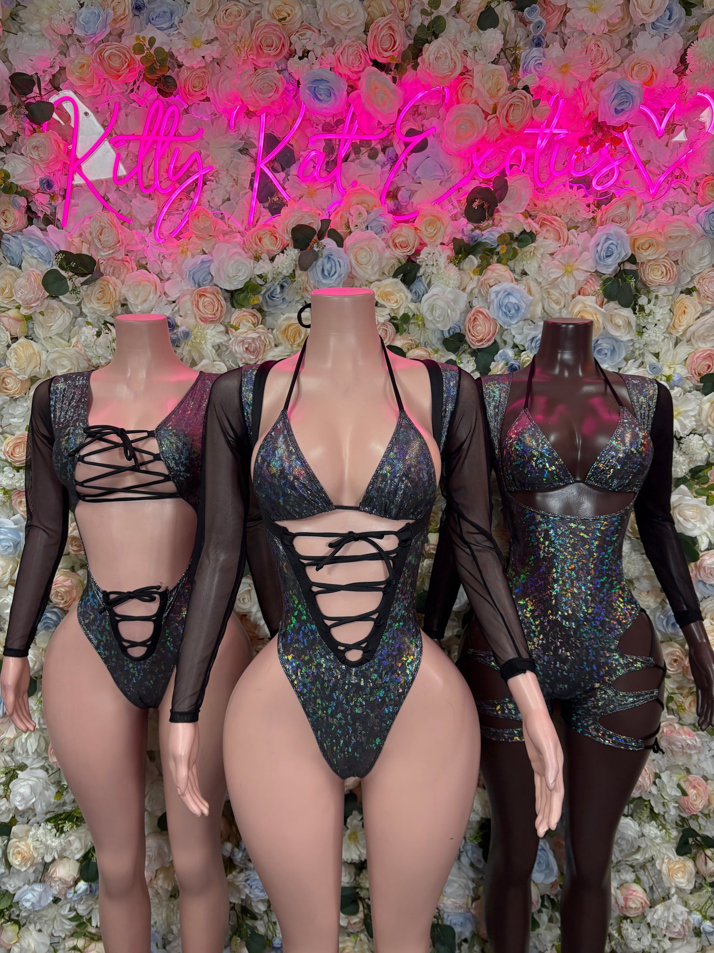 Bottlegirl Outfit Black Metallic Bodysuit - One Piece Bartender Outfit, EDM Dancewear, Party Clubwear