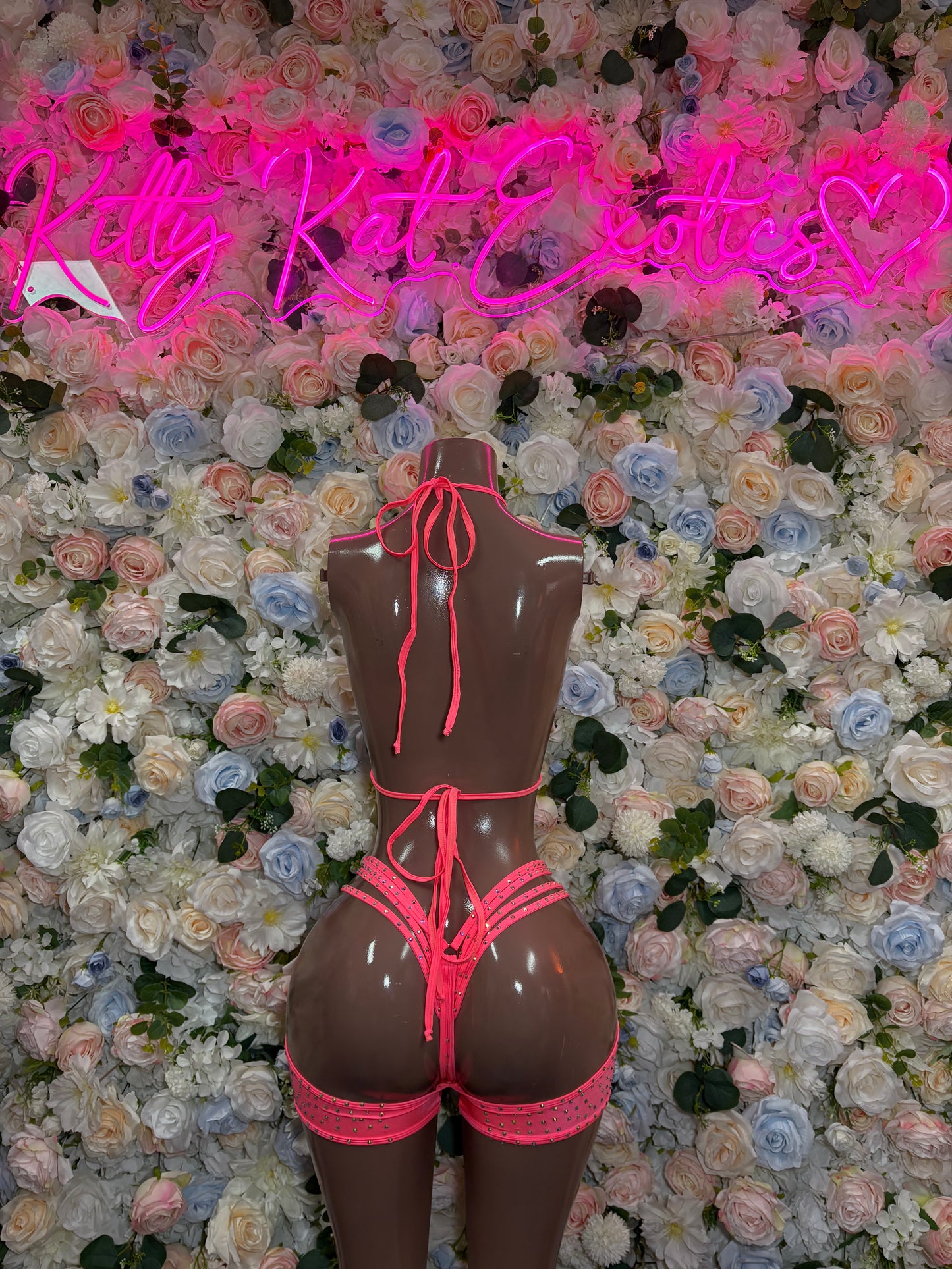 Exotic Dancewear Coral Rhinestone One Piece set – Rave outfit, rave wear costume, pole dance lingerie, festival bikini