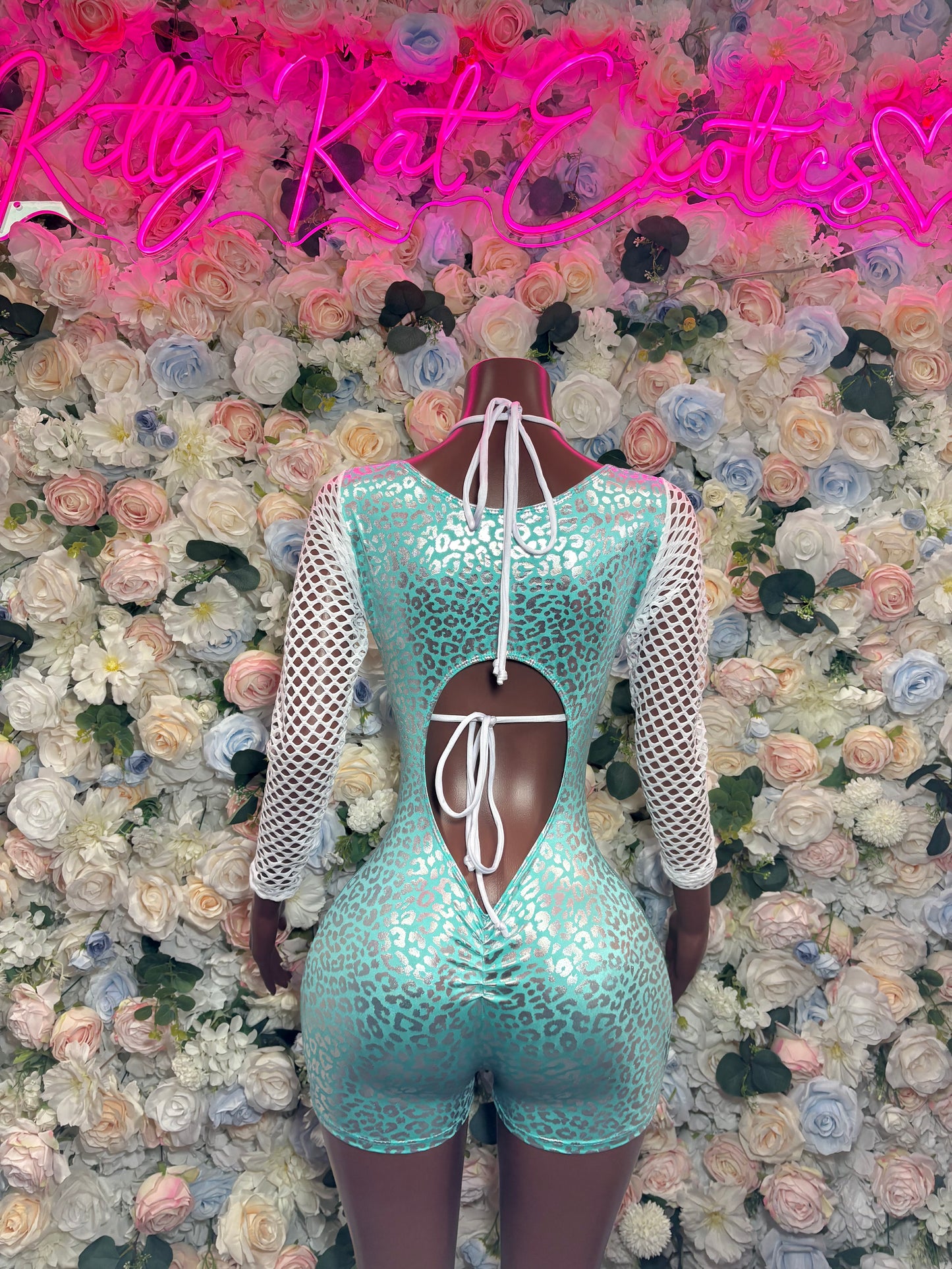 Bottlegirl Bodysuit Turquoise Cheetah Print Bartender Ravewear Festival wear