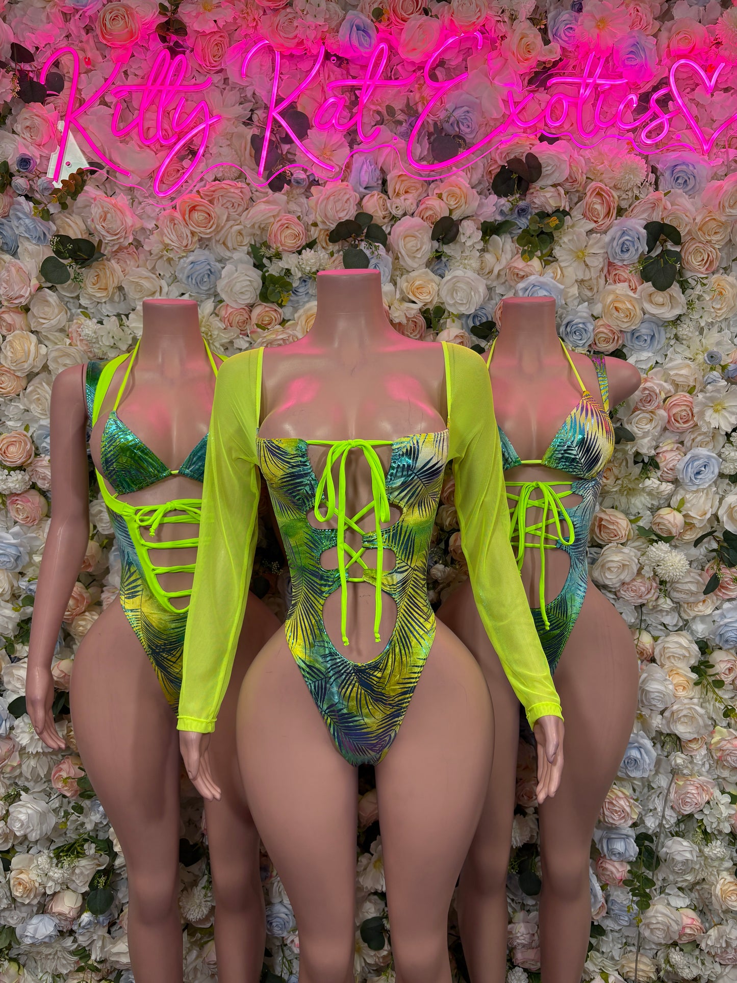 Neon Tropical Print Bodysuit Women - Bottle Girl Bartender Outfit, Rave Festival Dancewear Clubwear