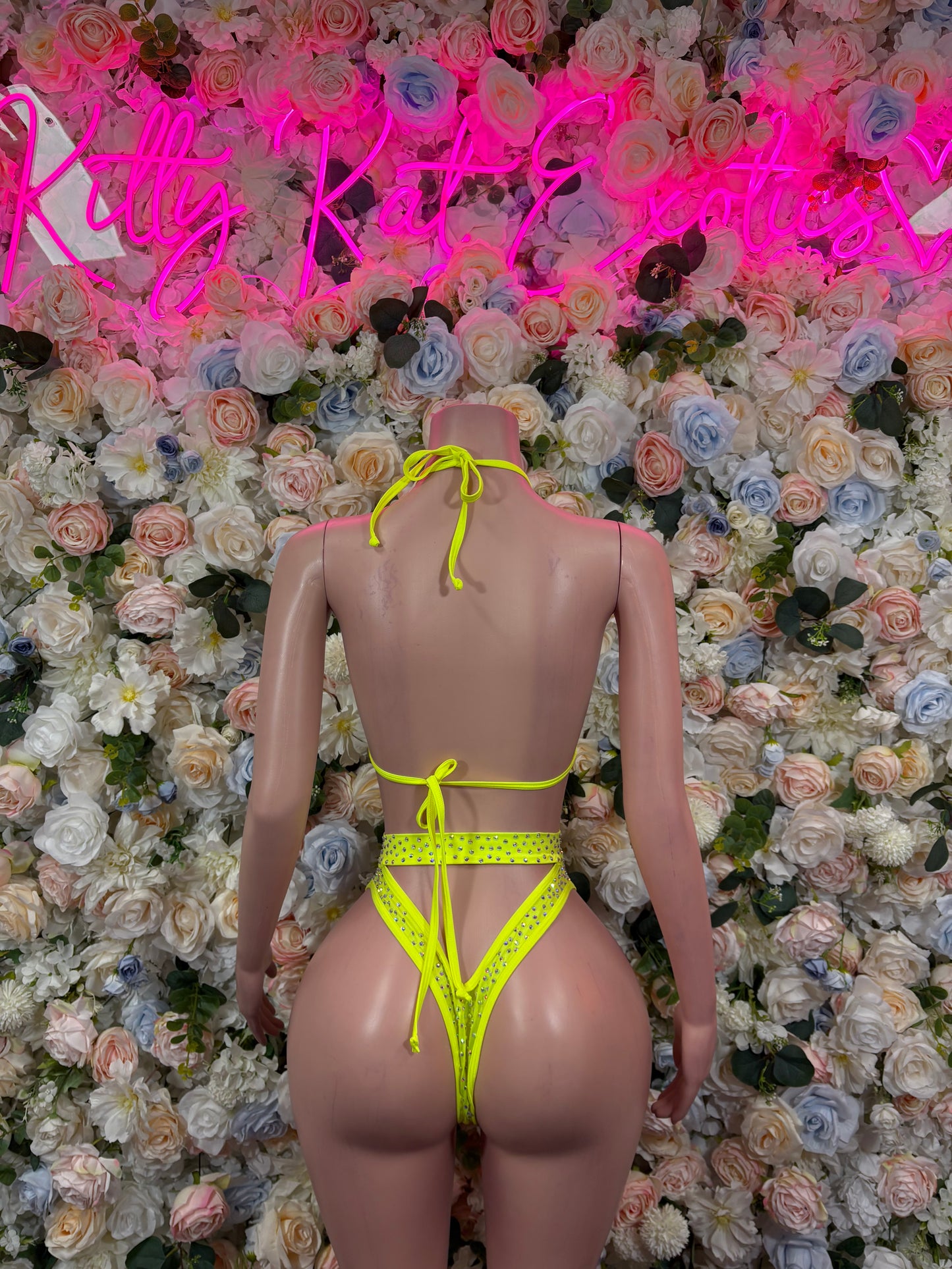 Exotic Dancewear Neon Rhinestone Two Piece set – Rave outfit, rave wear costume, pole dance lingerie, festival bikini