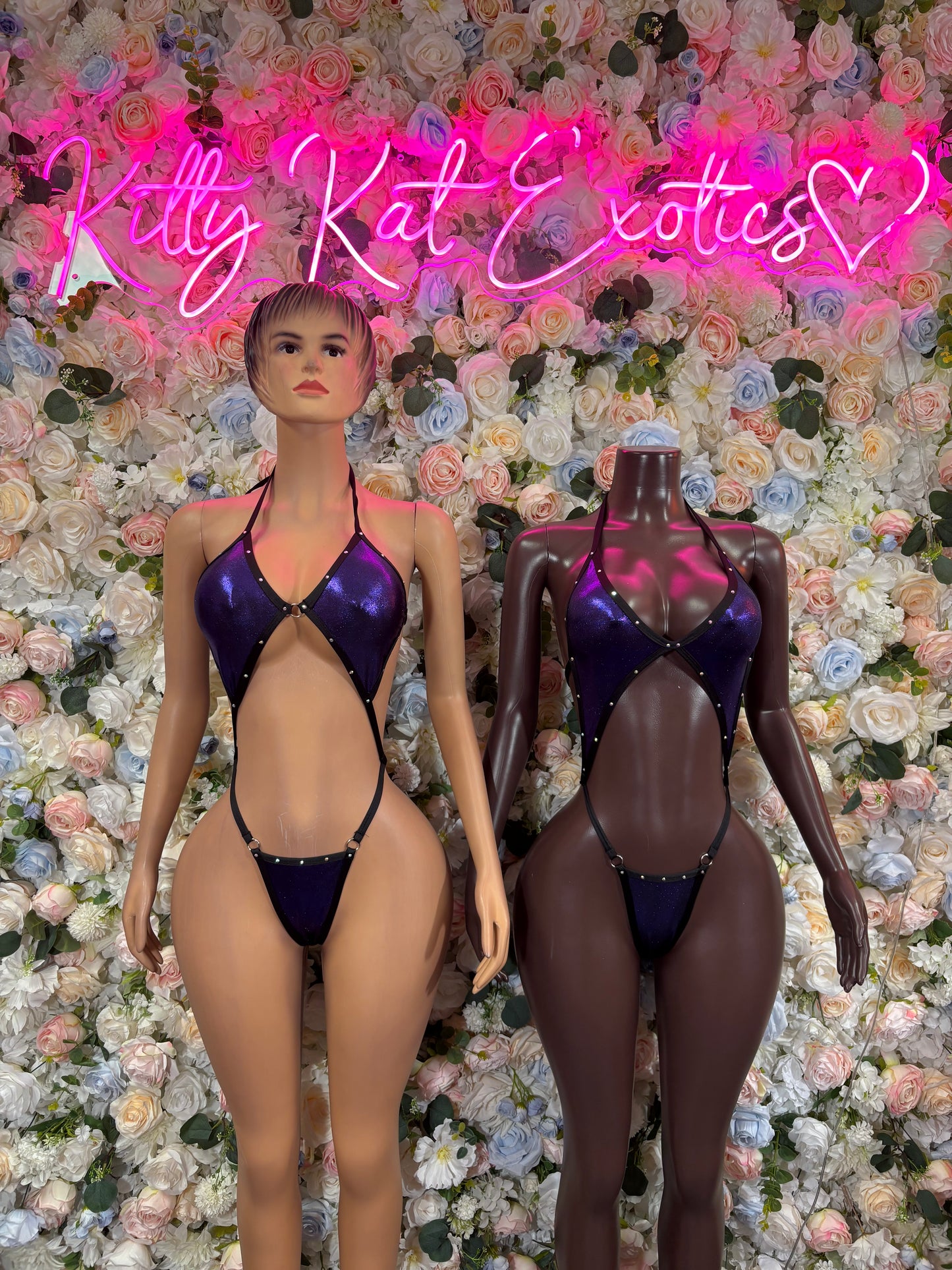 Dark Purple Metallic Slingshot Rave Outfit Exotic Dancewear Festival