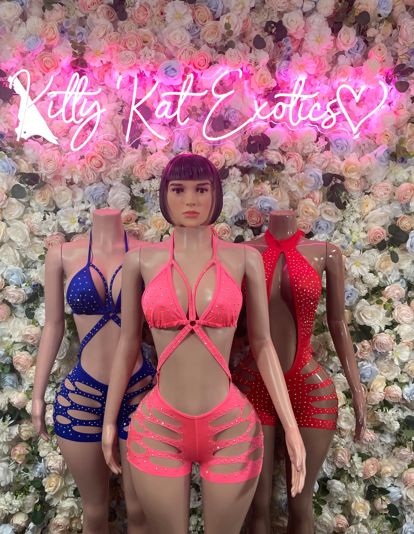 Coral Rhinestone Bodysuit Outfit One-Piece Exotic Dancewear Rave Outfit