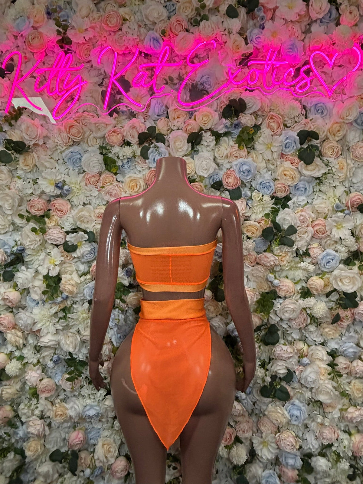 Burnt orange bandeau bra and high-cut bikini bottom, two-piece set