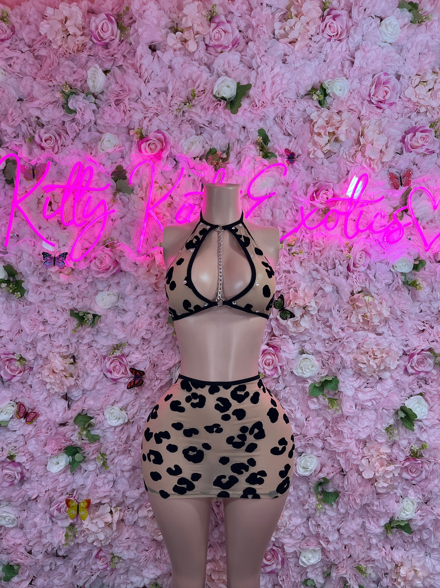 Exotic Dancewear Two Piece Skirt Set Cheeta Mesh