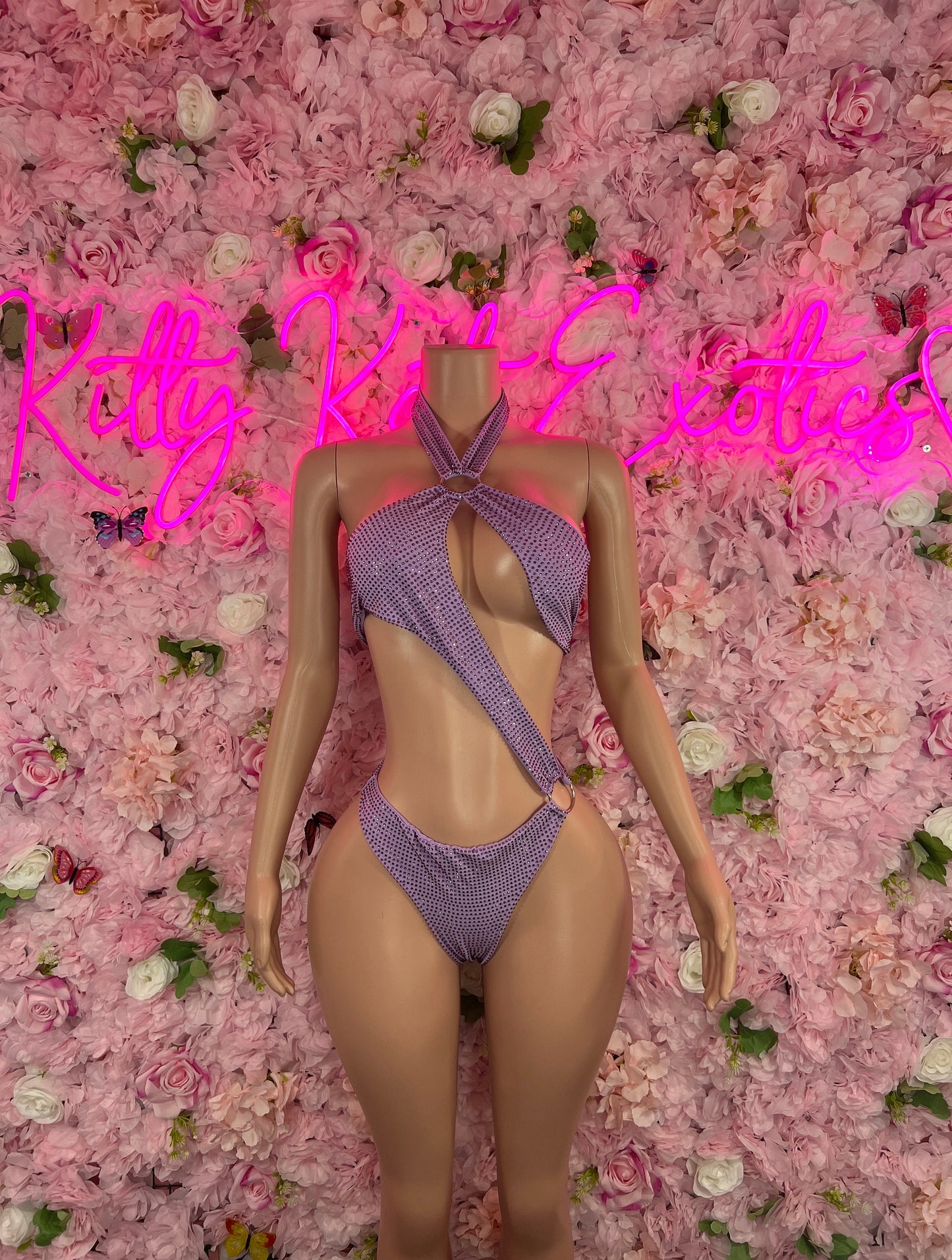 Lilac Rhinestone One-Piece Bodysuit Sexy Sparkly Outfit for Parties, Night Out, or Special Events | Trendy and Eye-Catching Fashion