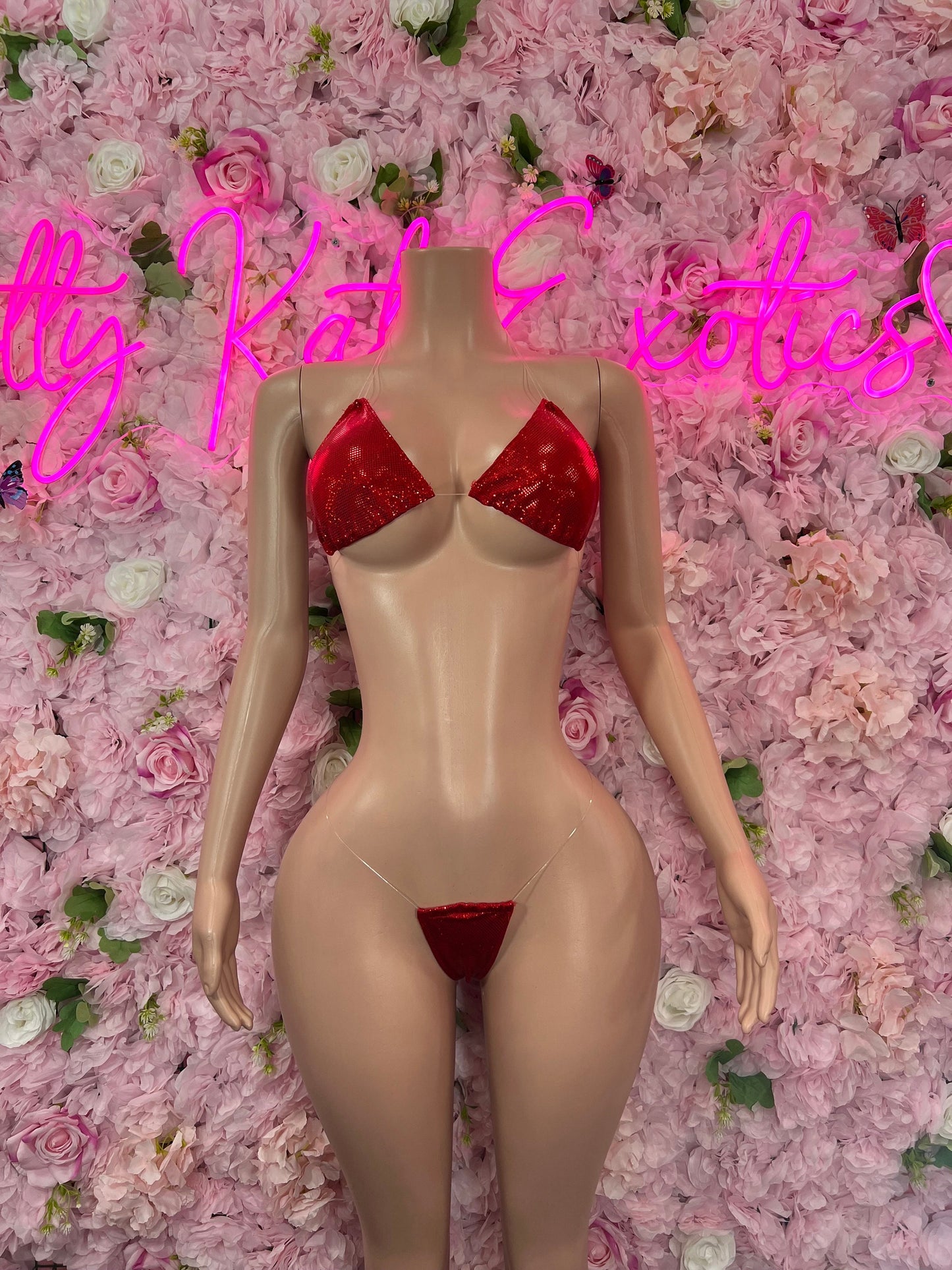 Two-Piece Red Metallic Bikini Cute Swimsuit Set for Beach, Pool, or Vacation | Exotic Dancewear Festival wear