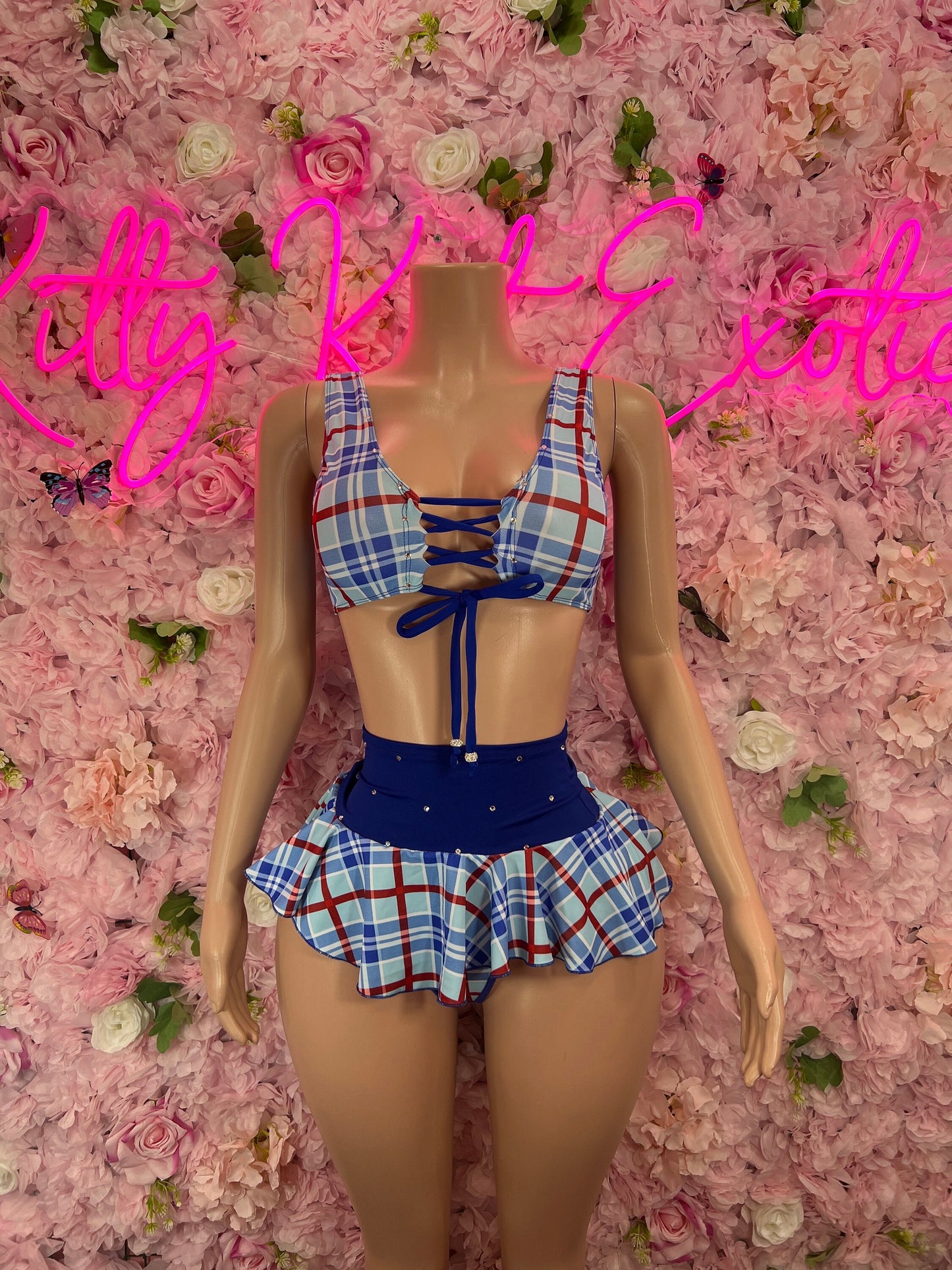 Two-Piece School Girl Skirt Set Blue Cute & Flirty Outfit for Cosplay, Parties | Stylish Women's Fashion