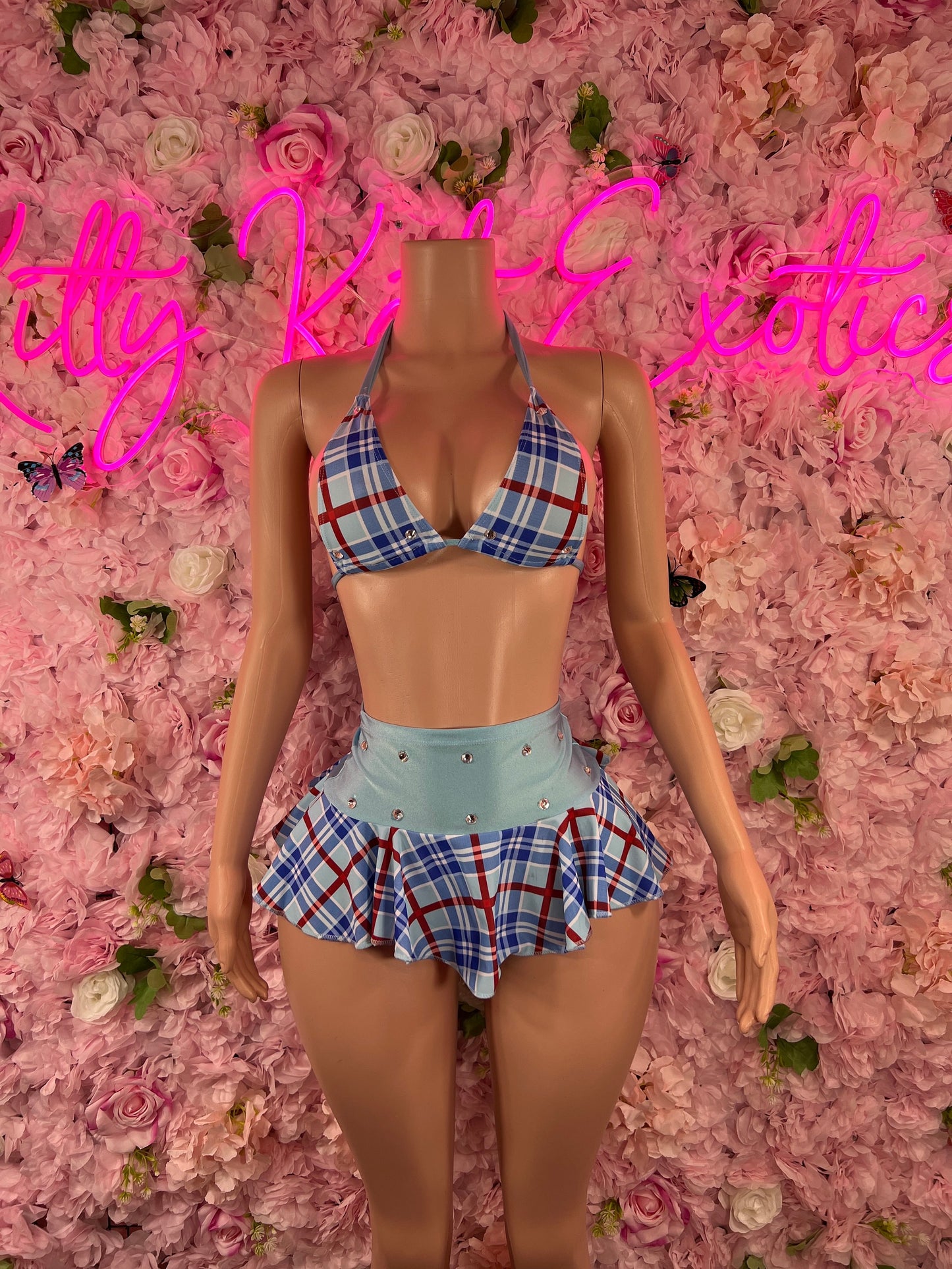 Two-Piece School Girl Skirt Set Blue Cute & Flirty Outfit for Cosplay, Parties | Stylish Women's Fashion