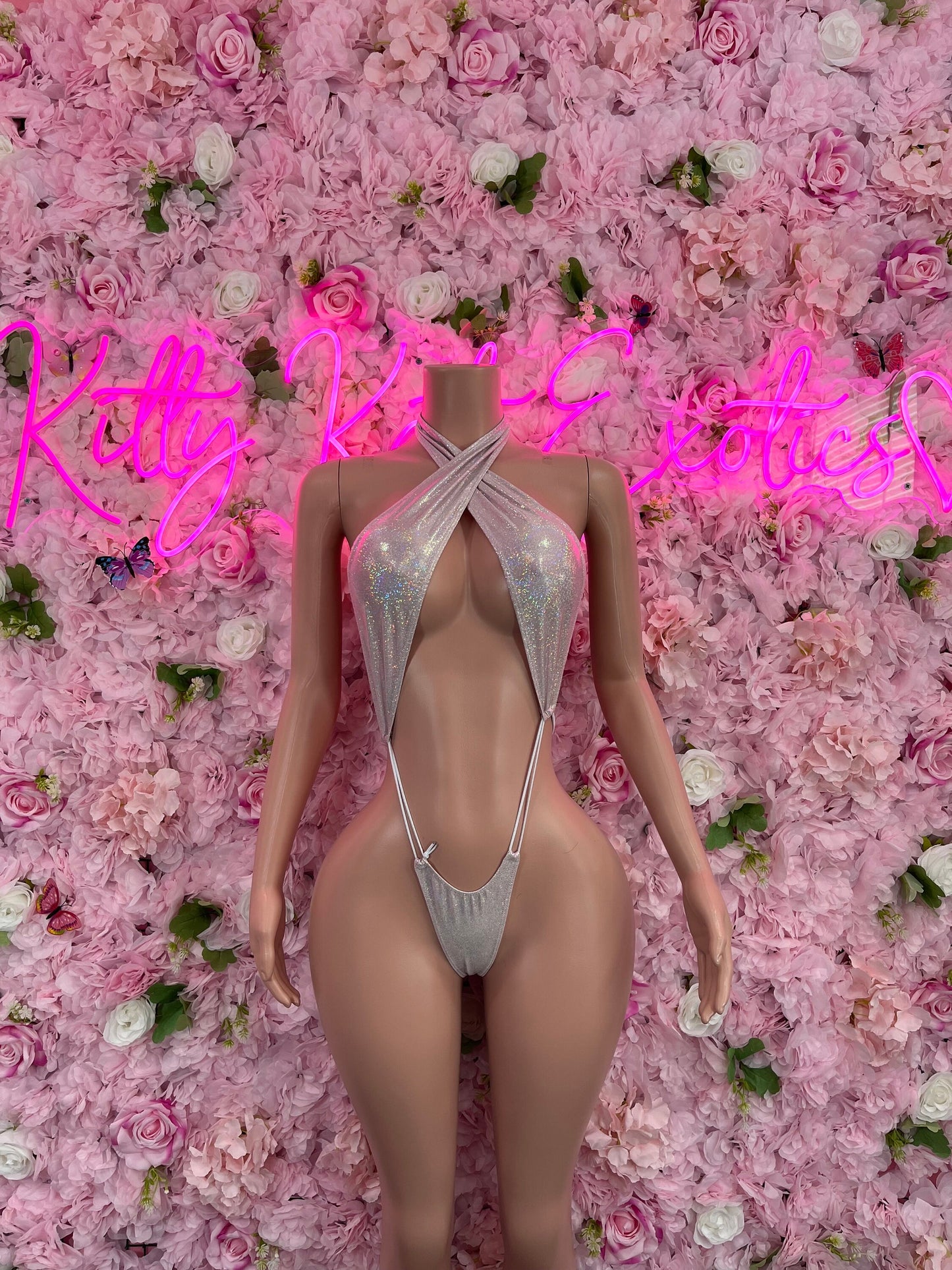 Slingshot Bodysuit Silver Sexy Outfit for Parties, Clubwear, or Festivals | Trendy and Eye-Catching Fashion Exotic Dancewear