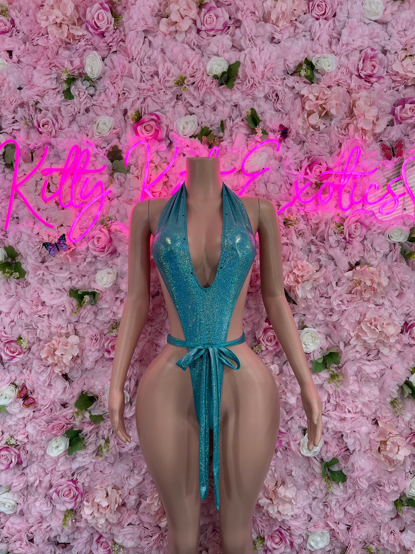 Exotic DancewearOne Piece Turquoise Metalic