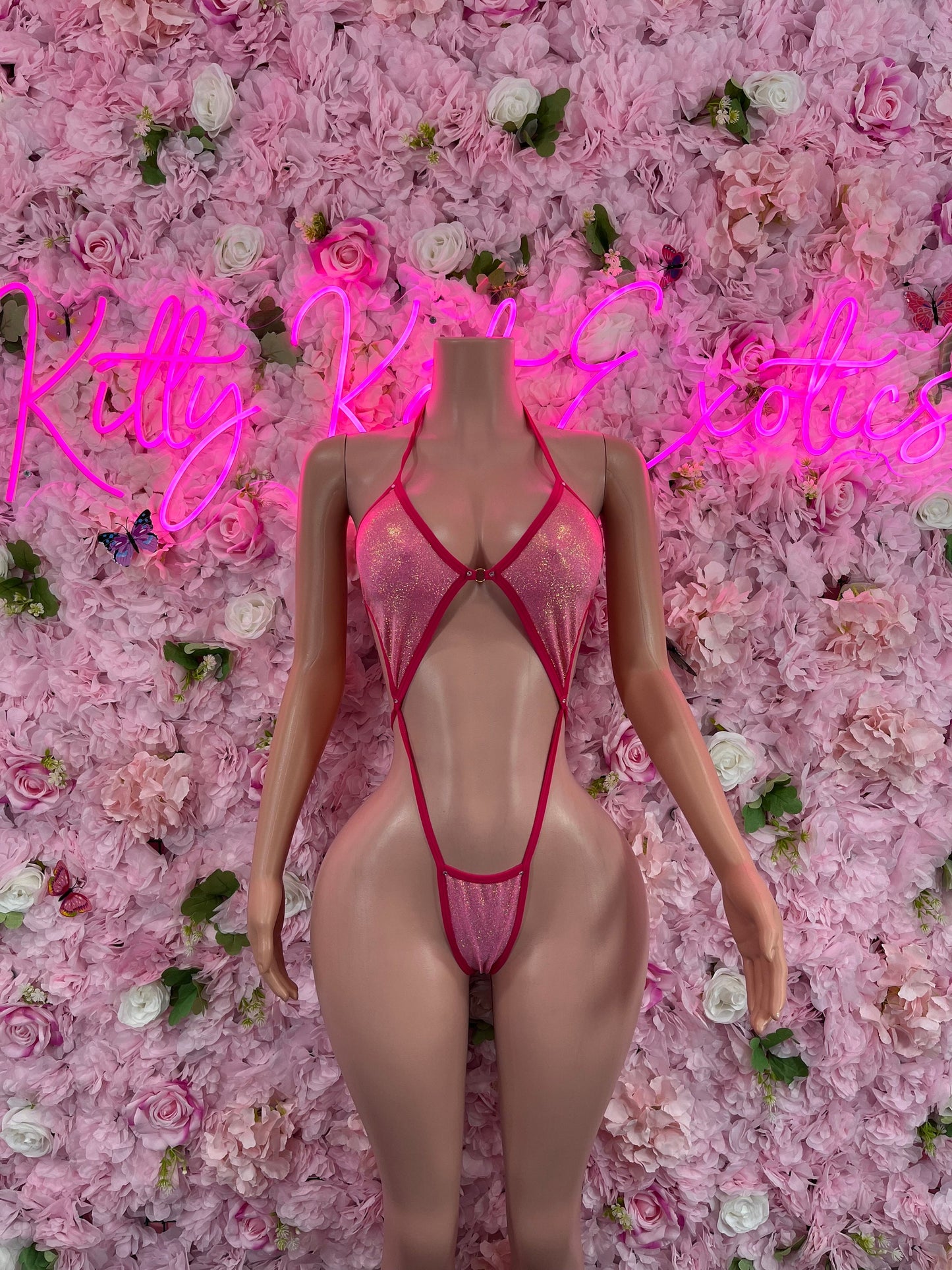 Exotic DancewearSlingshot Bodysuit Pink Sexy Outfit for Parties, Clubwear, or Festivals | Trendy and Eye-Catching Fashion Exotic Dancewear