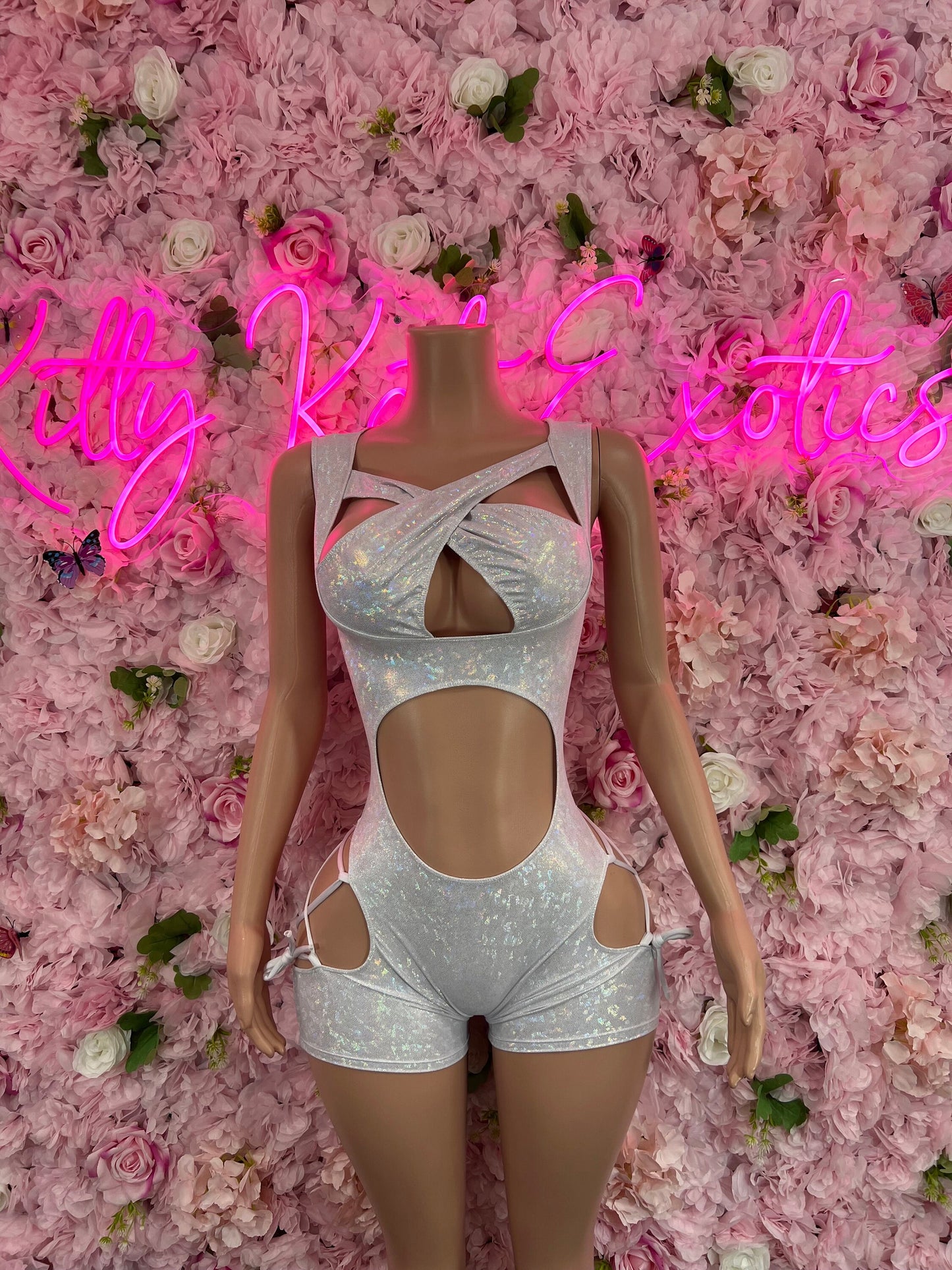 New Years Bottlegirl One Piece Silver Bodysuit Ravewear Festival wearStartender One Piece Silver