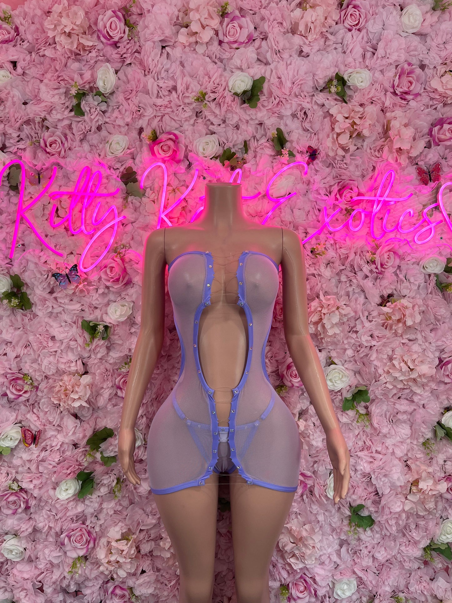 Lilac Mesh Dress with G-String Sexy Lingerie, Clubwear, or Beach Cover-Up | Bold and Sultry Outfit Womens Clothing