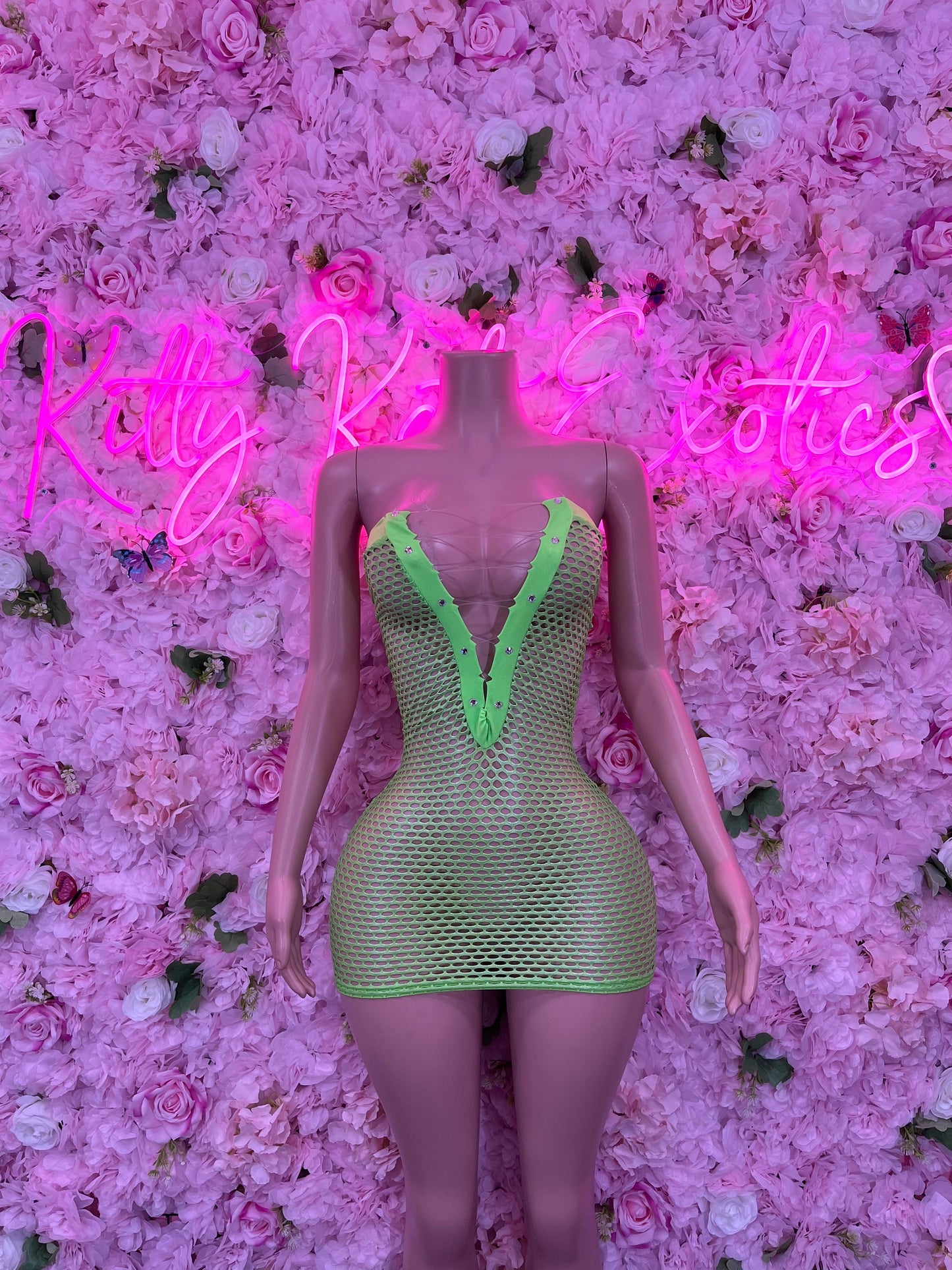 Green Fishnet Dress Sexy Clubwear & Dancewear for Raves, Parties, or Festivals | Bold and Eye-Catching Outfit