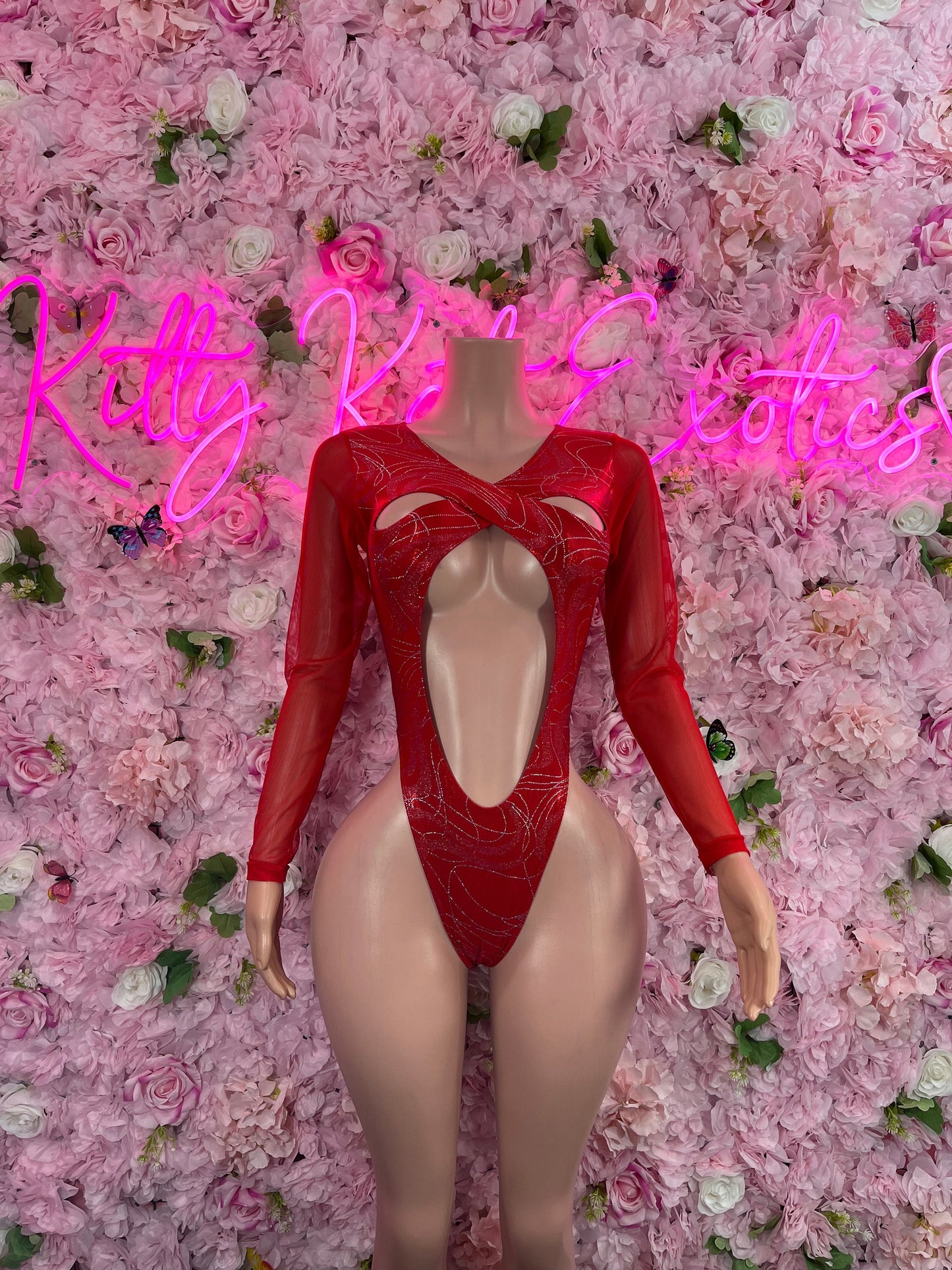 New Years Bottlegirl One Piece Red Metallic Bartender Festival wear BodysuitStartender One Piece Red Metallic