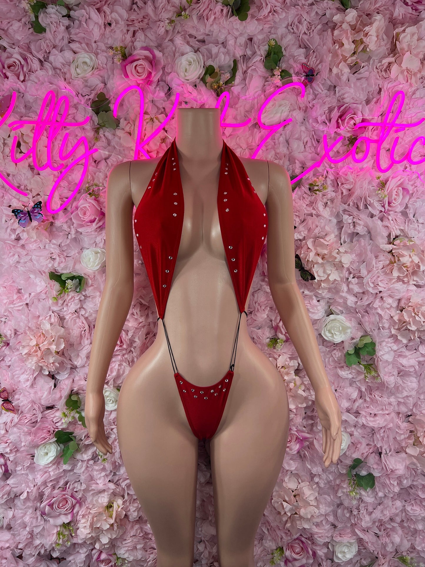 Exotic DancewearSlingshot Bodysuit Red Sexy Outfit for Parties, Clubwear, or Festivals | Trendy and Eye-Catching Fashion Exotic Dancewear