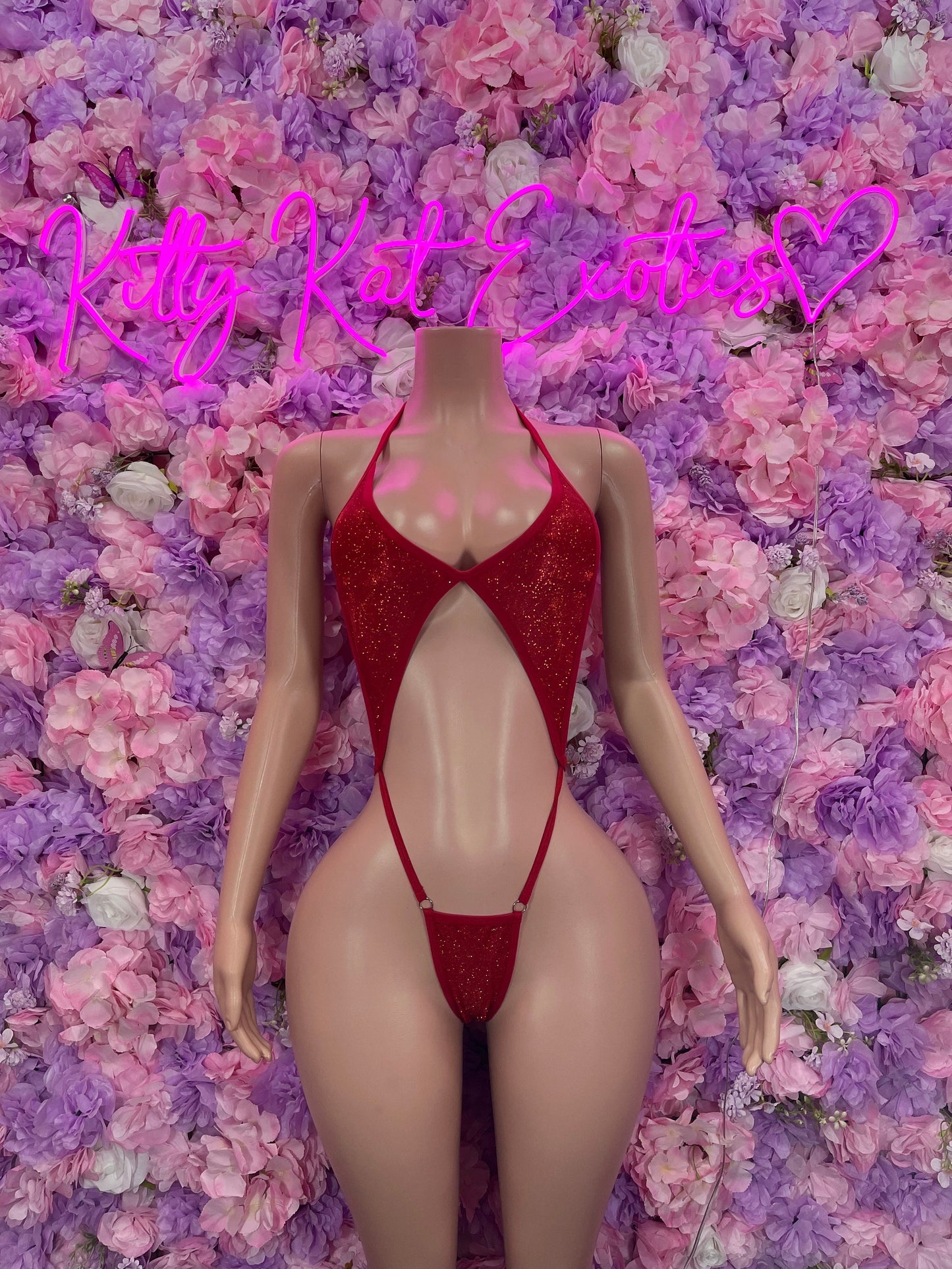 Exotic DancewearSlingshot Bodysuit Red Sexy Outfit for Parties, Clubwear, or Festivals | Trendy and Eye-Catching Fashion Exotic Dancewear