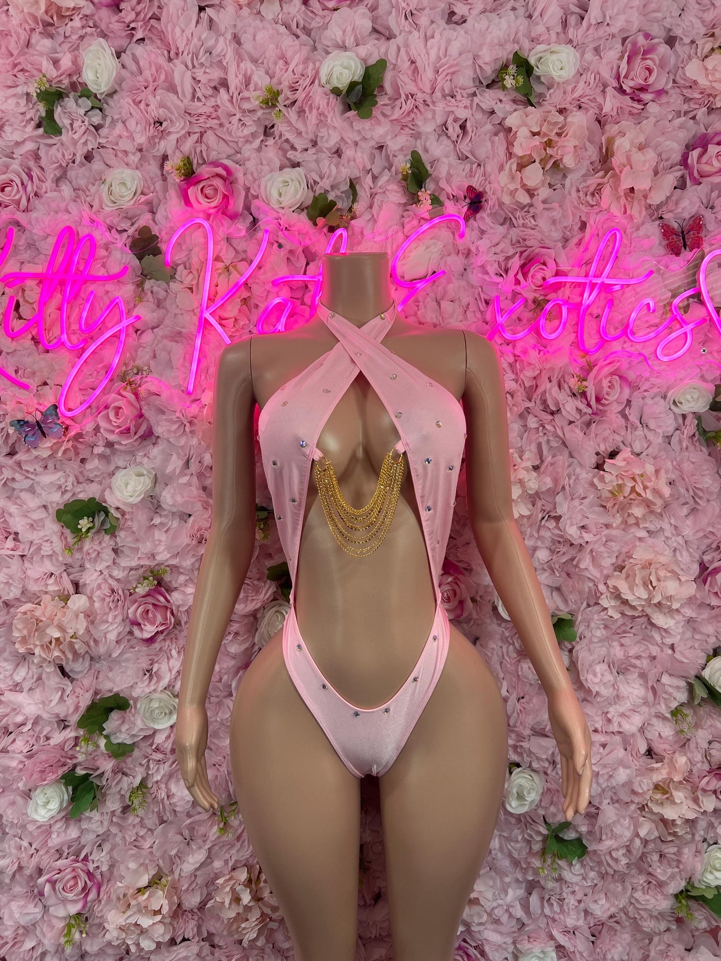 Exotic DancewearOne Piece Pink Chain Link