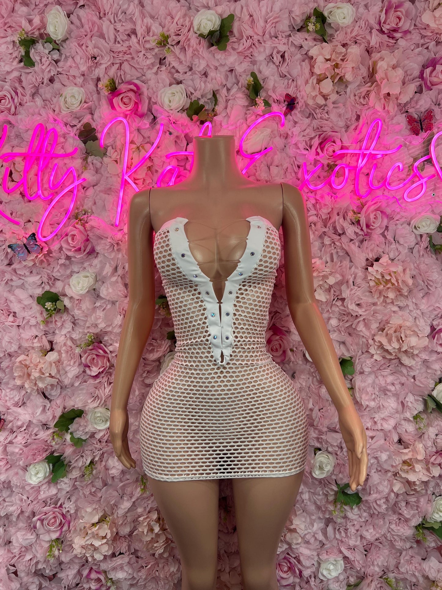 White Fishnet Dress Sexy Clubwear & Dancewear for Raves, Parties, or Festivals | Bold and Eye-Catching Outfit