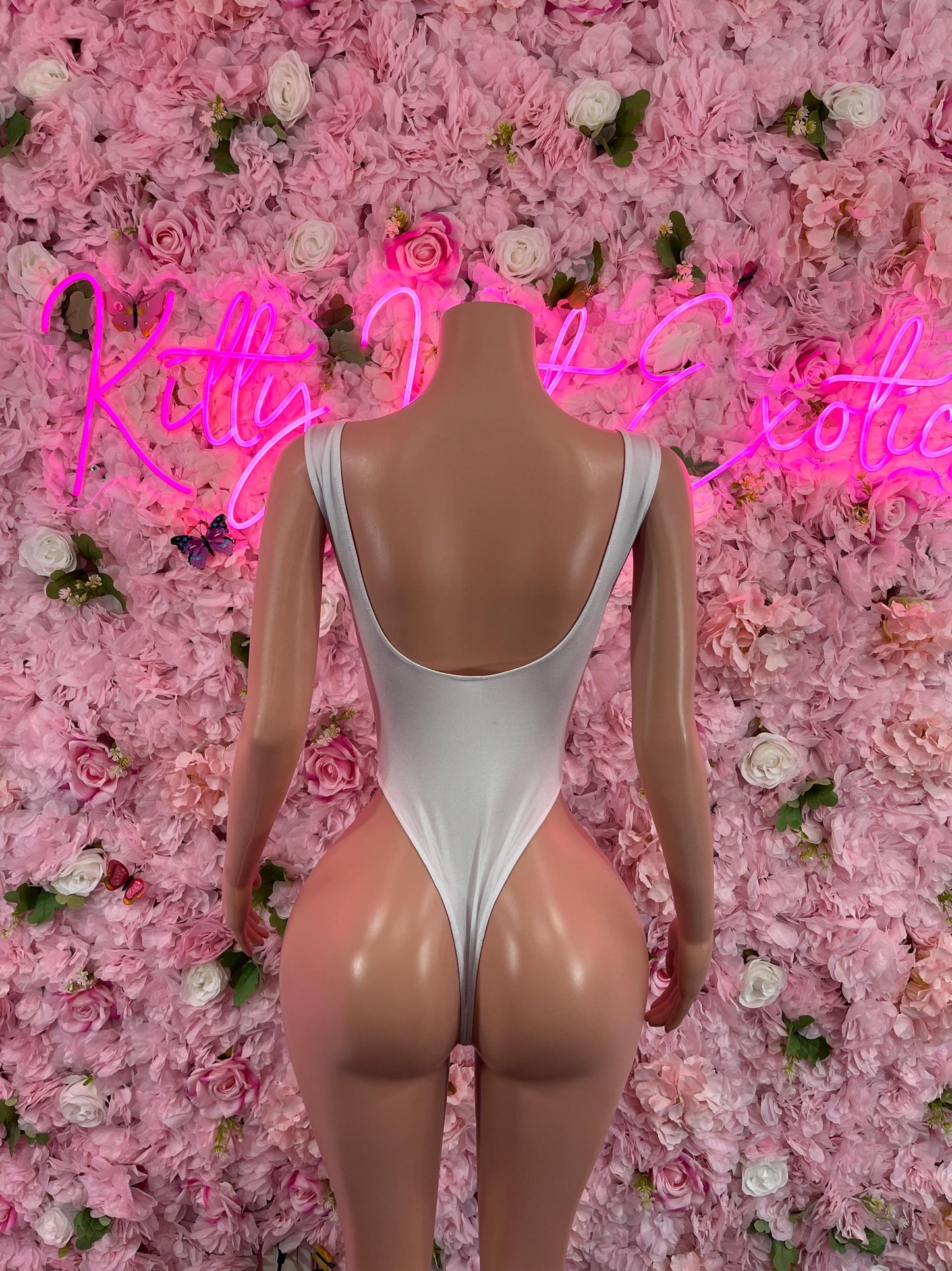 Exotic DancewearOne Piece White Bodysuit Bottlegirl