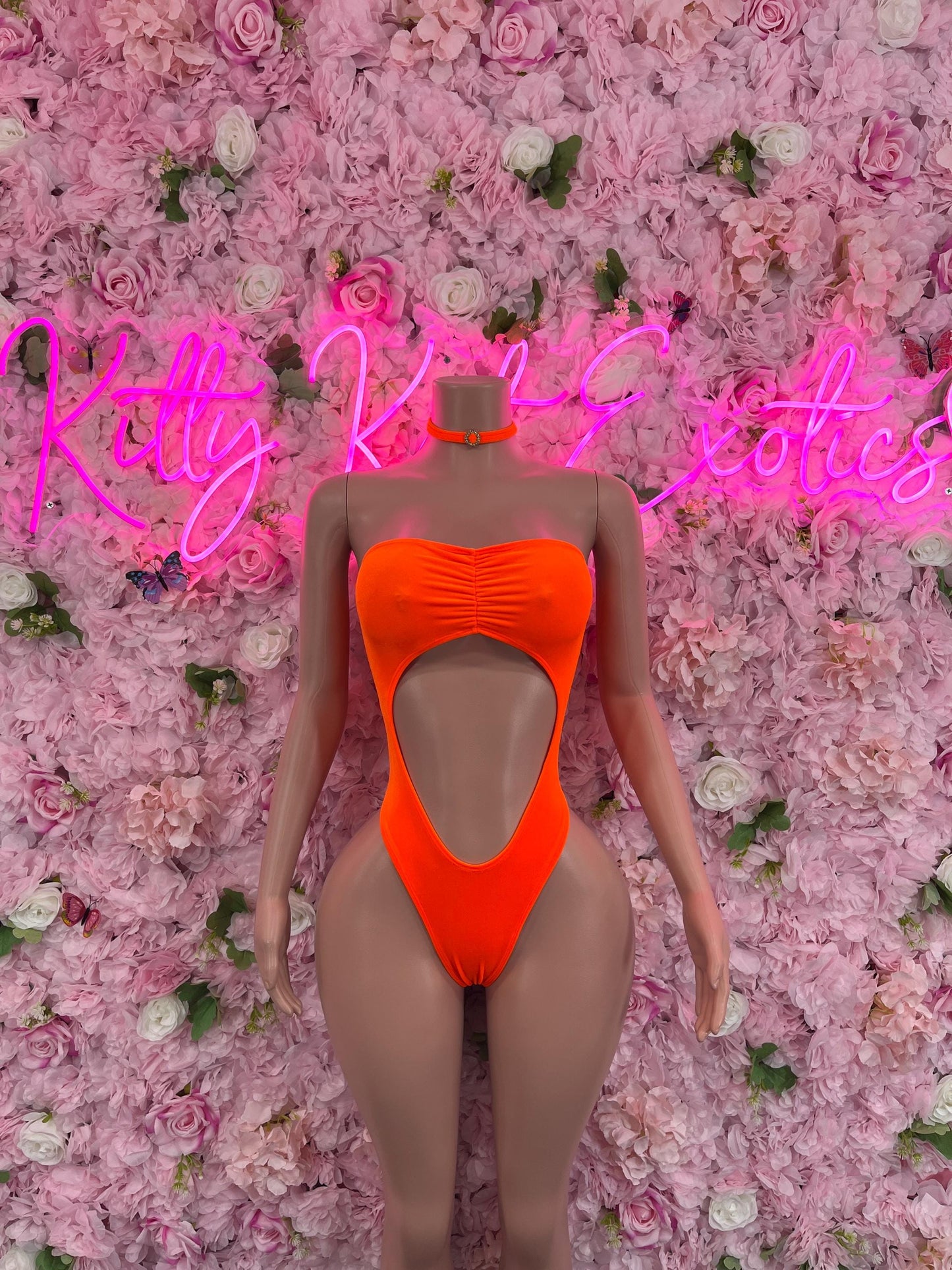 Exotic DancewearOne Piece Bodysuit Orange With Chocker