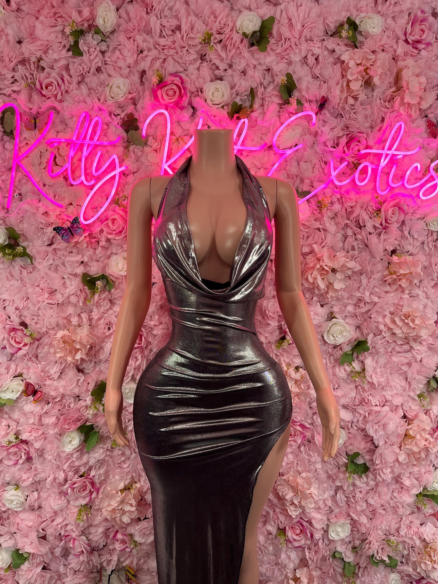 Black Metallic Dress Sexy Party Outfit, Clubwear, or Night Out Fashion | Shiny and Bold Statement Look Womens Clothing