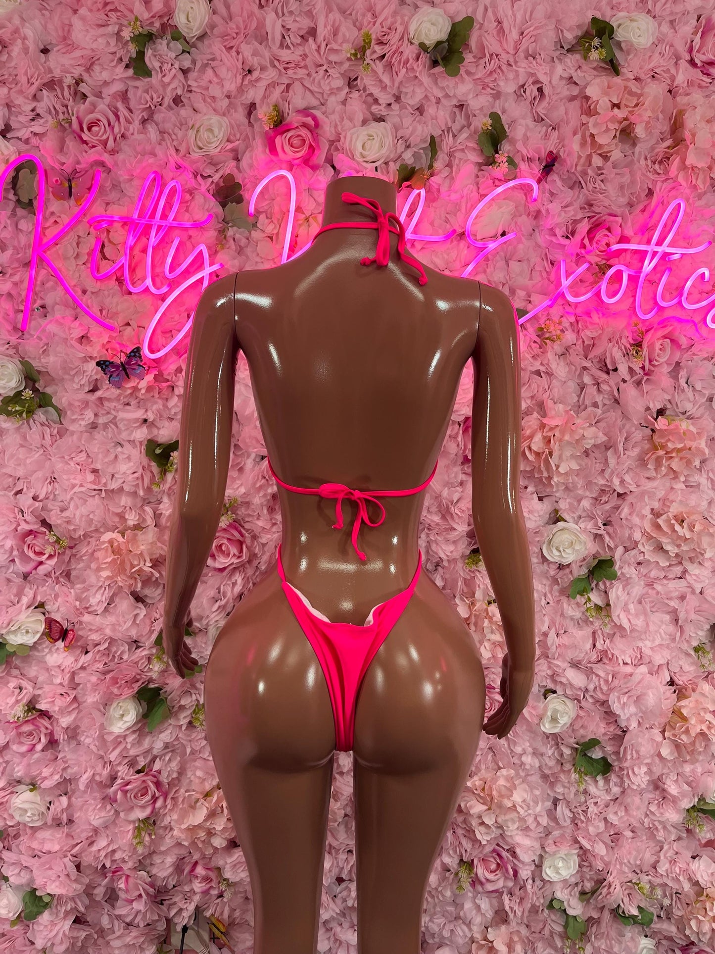 One Piece Bikini Rhinestone Neon Pink