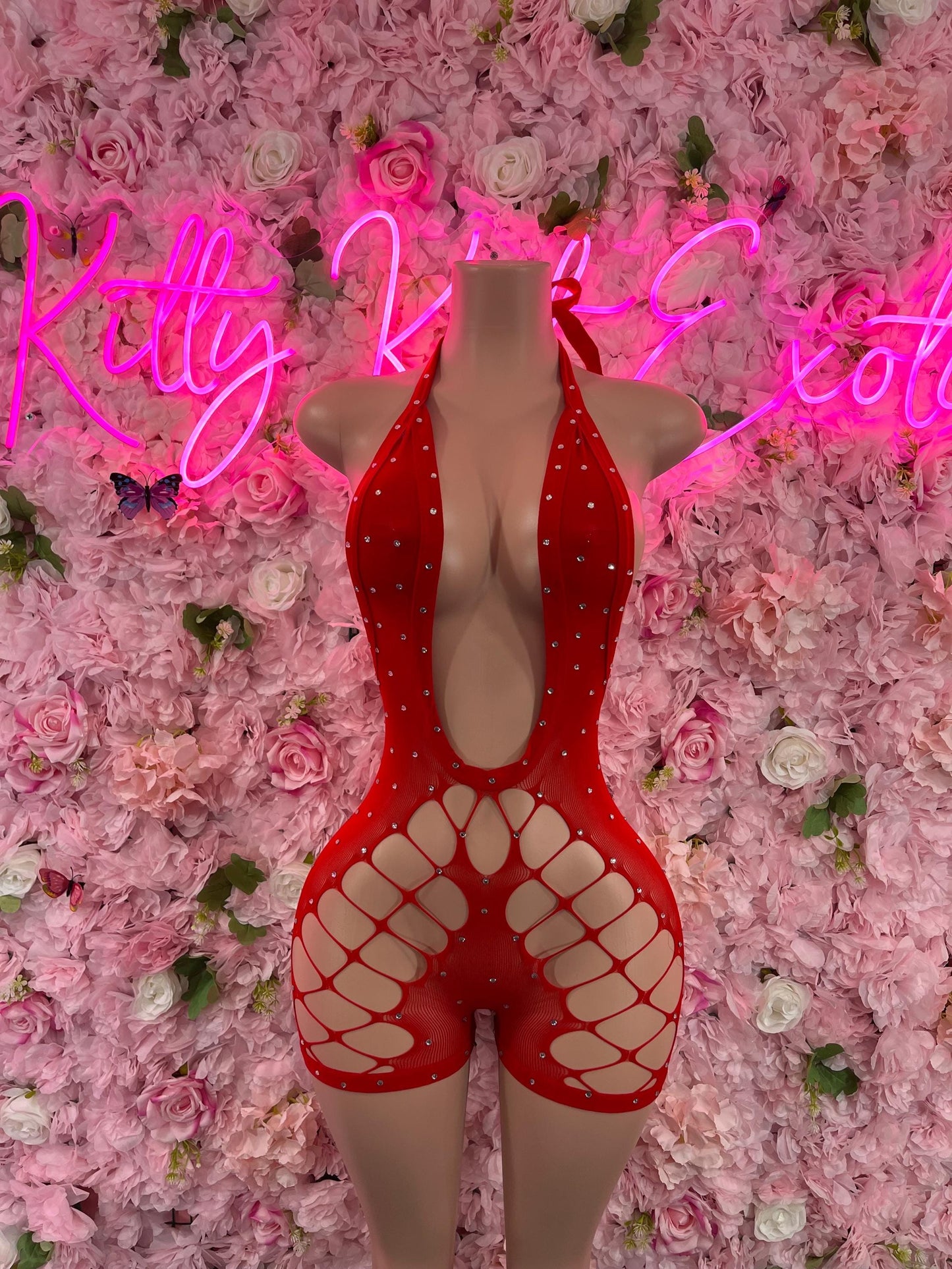 One Piece Fishnet Red Dancewear Exotic Wear Festival Wear