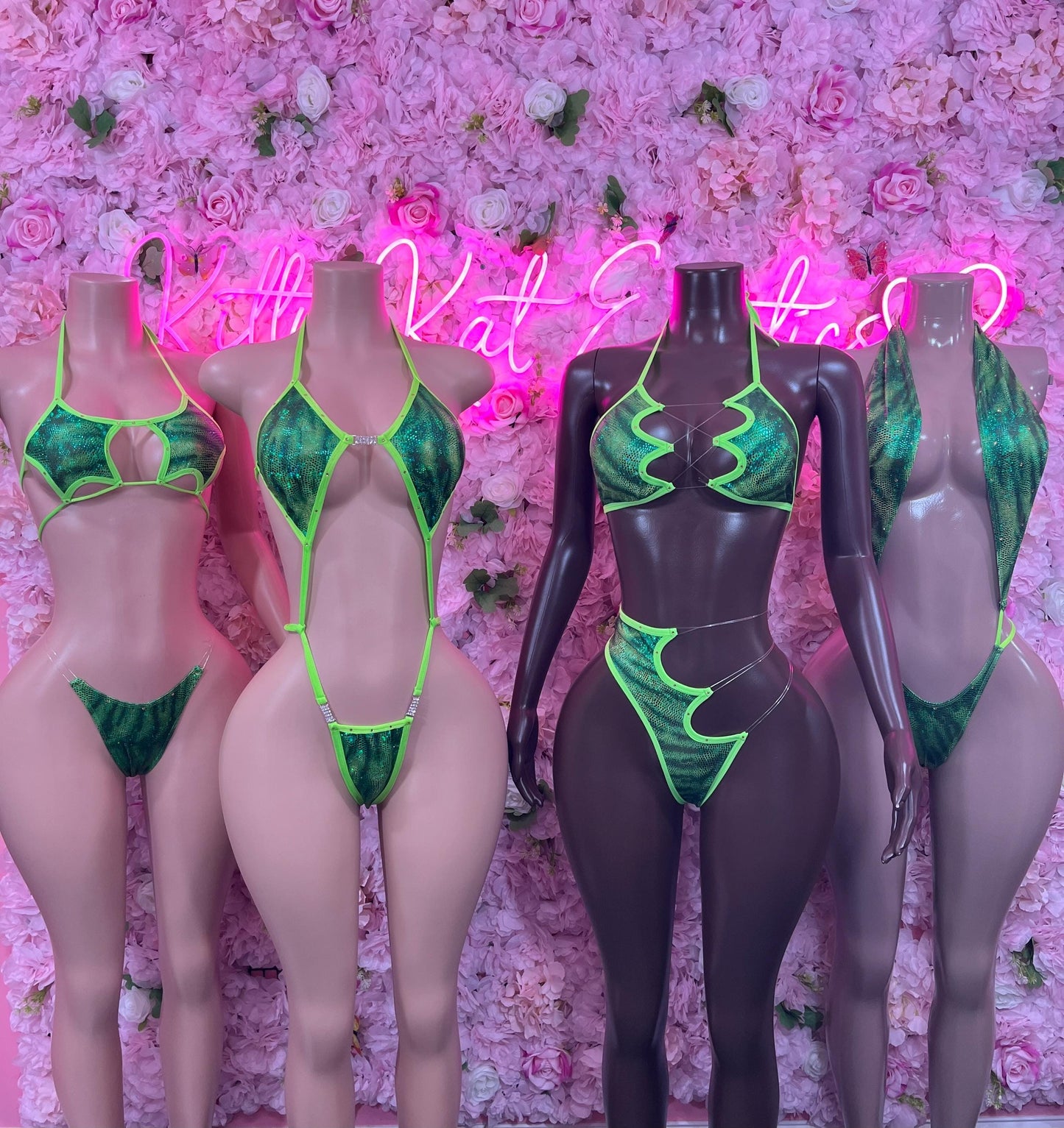 One Piece Slingshot Green Bikini Bottlegirl Set Dancewear Festival Wear