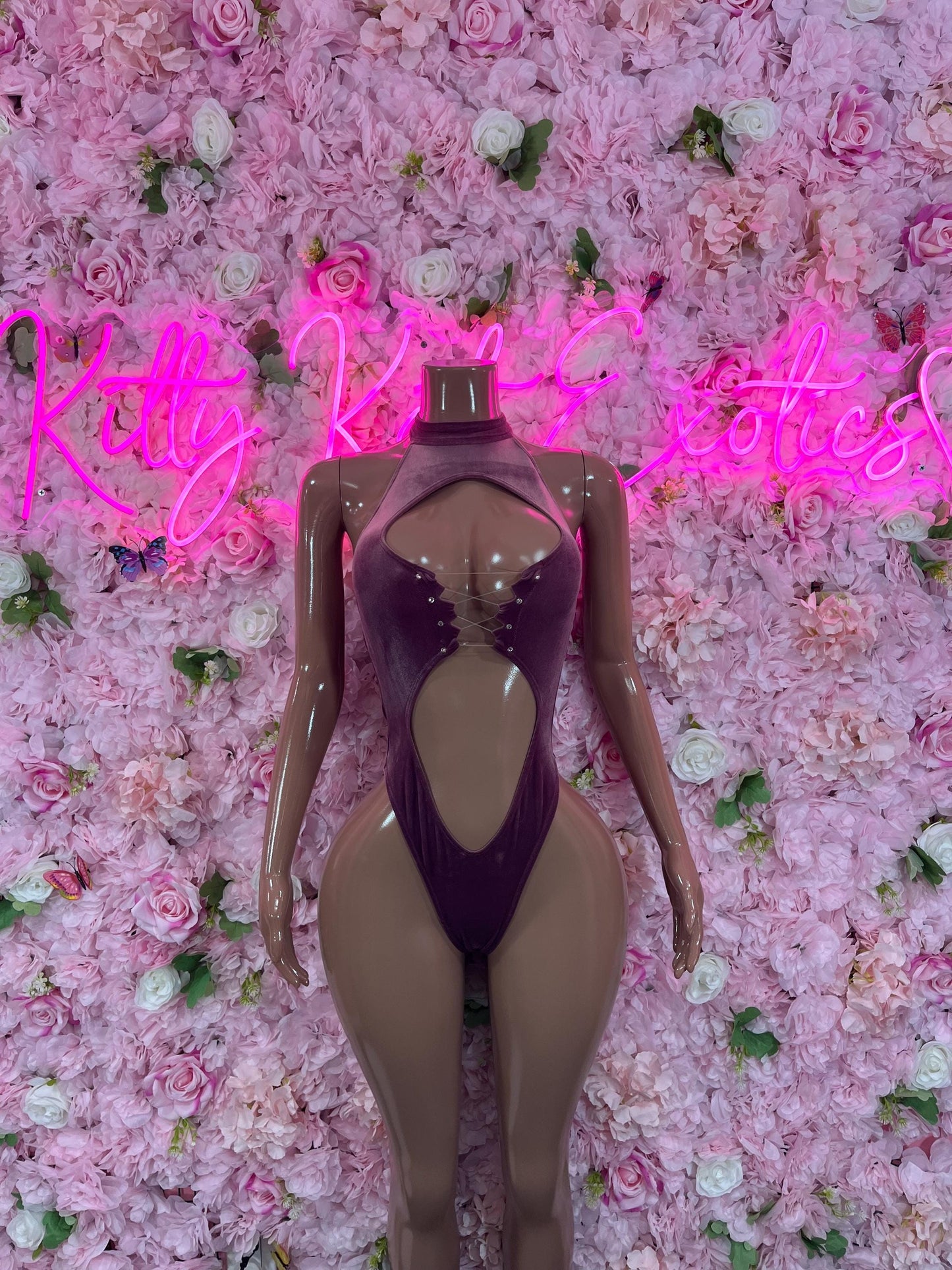 Exotic DancewearOne Piece Velvet Plum Dancewear Bottlegirl Outfit Clubwear