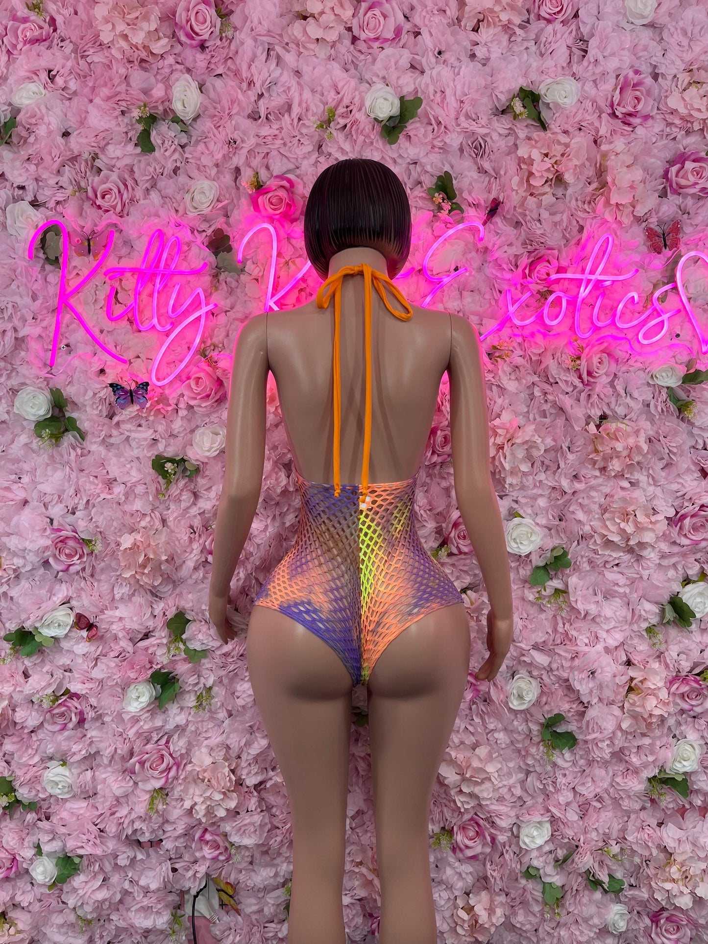 One-Piece Multicolor Fishnet Bodysuit Dancewear Festival Wear Ravewear Festive